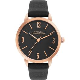 FCUK FCUK Rose Case Round Shape Black Strap Quartz Watch
