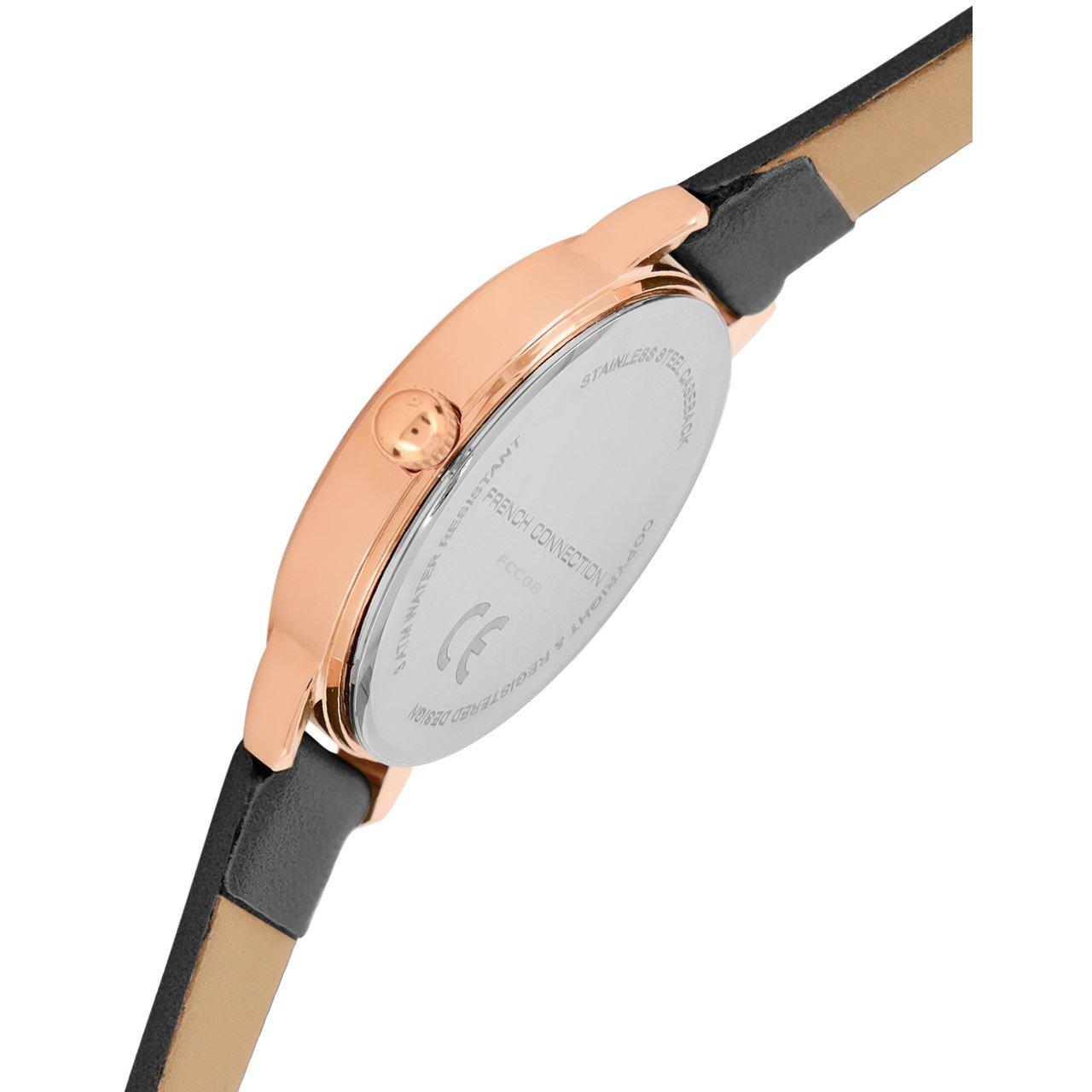 Black - FCUK - FCUK Rose Case Round Shape Black Strap Quartz Watch - 5