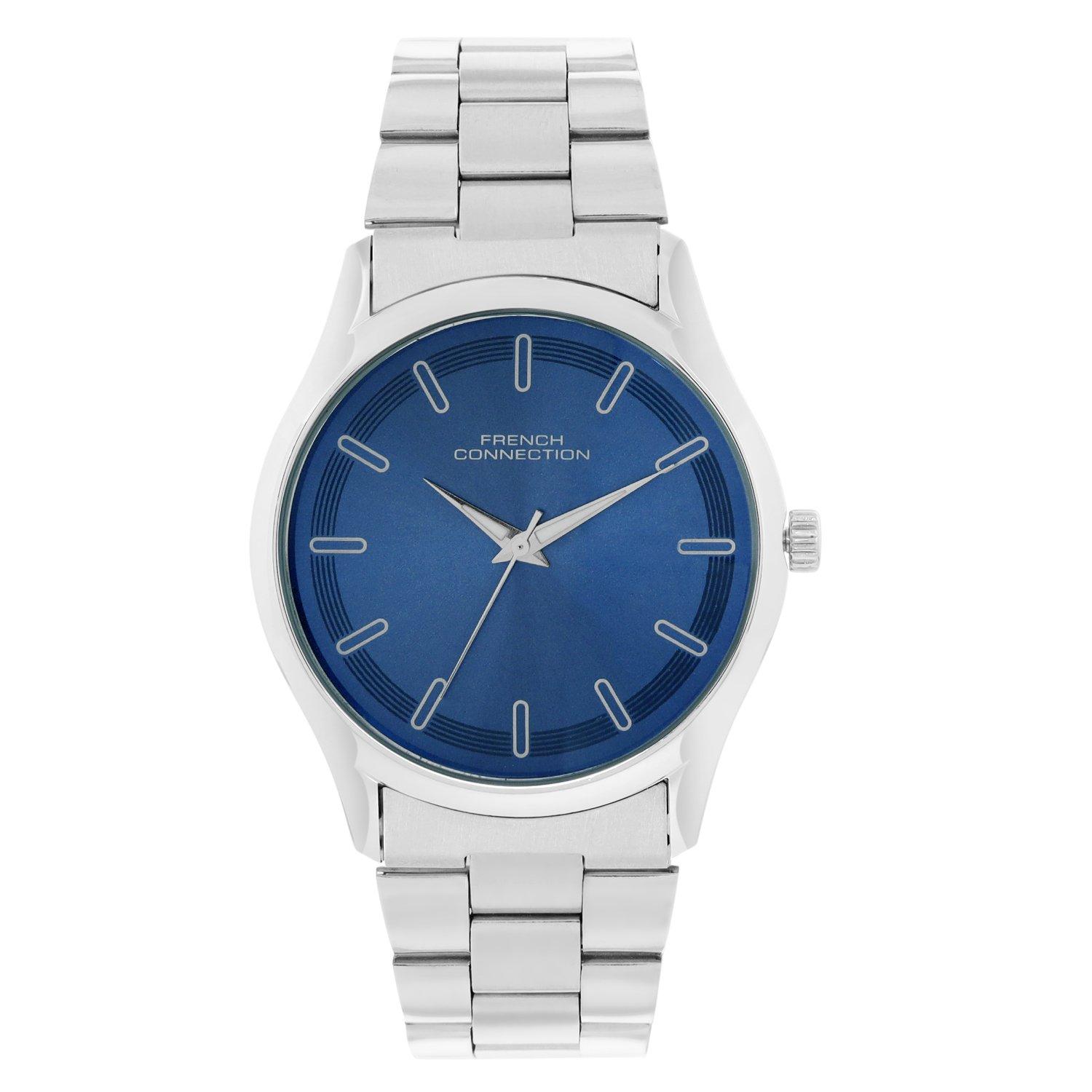 Navy Blue - French Connection - Silver Case Round Shape Silver Strap Quartz Watch - 1