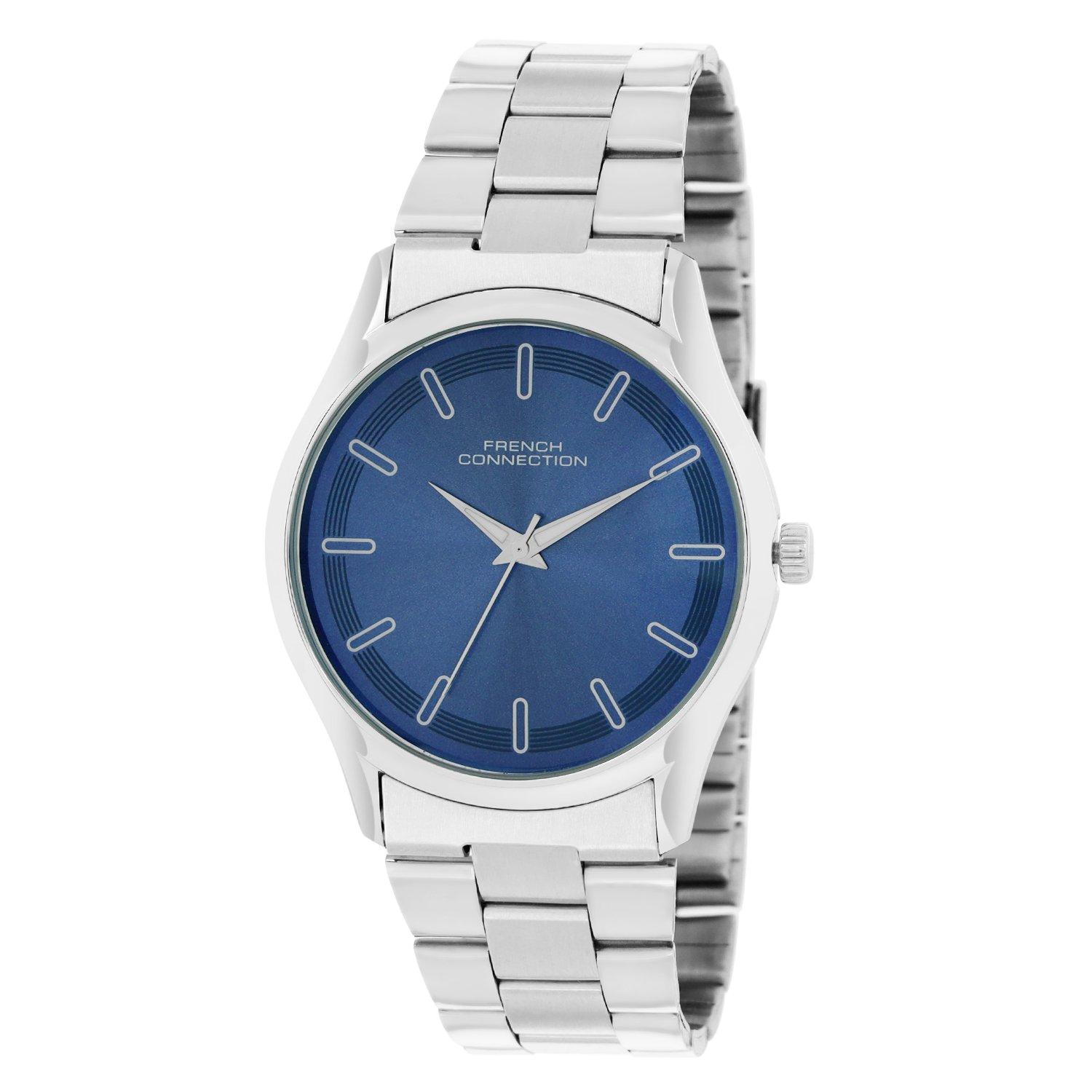 Navy Blue - French Connection - French Connection Silver Case Round Shape Silver Strap Quartz Watch - 2