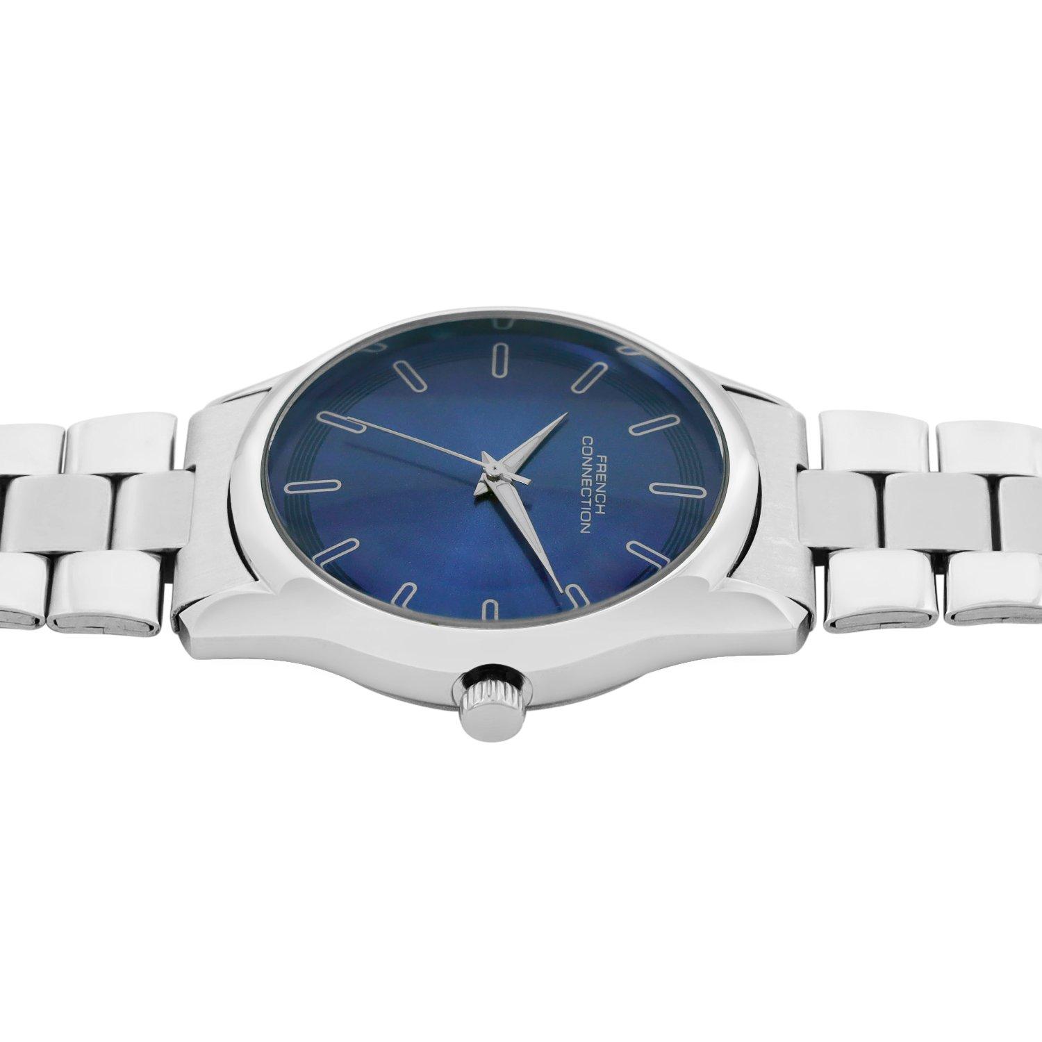 Navy Blue - French Connection - French Connection Silver Case Round Shape Silver Strap Quartz Watch - 3