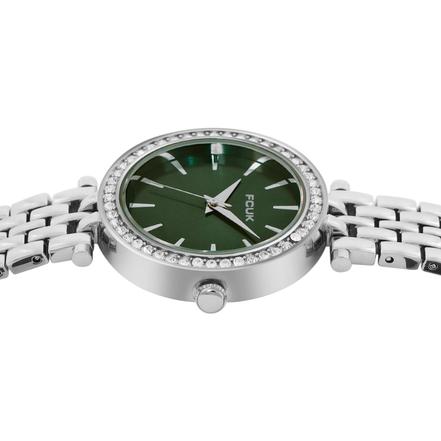 Green - FCUK - FCUK Silver Case Round Shape Silver Strap Quartz Watch - 3