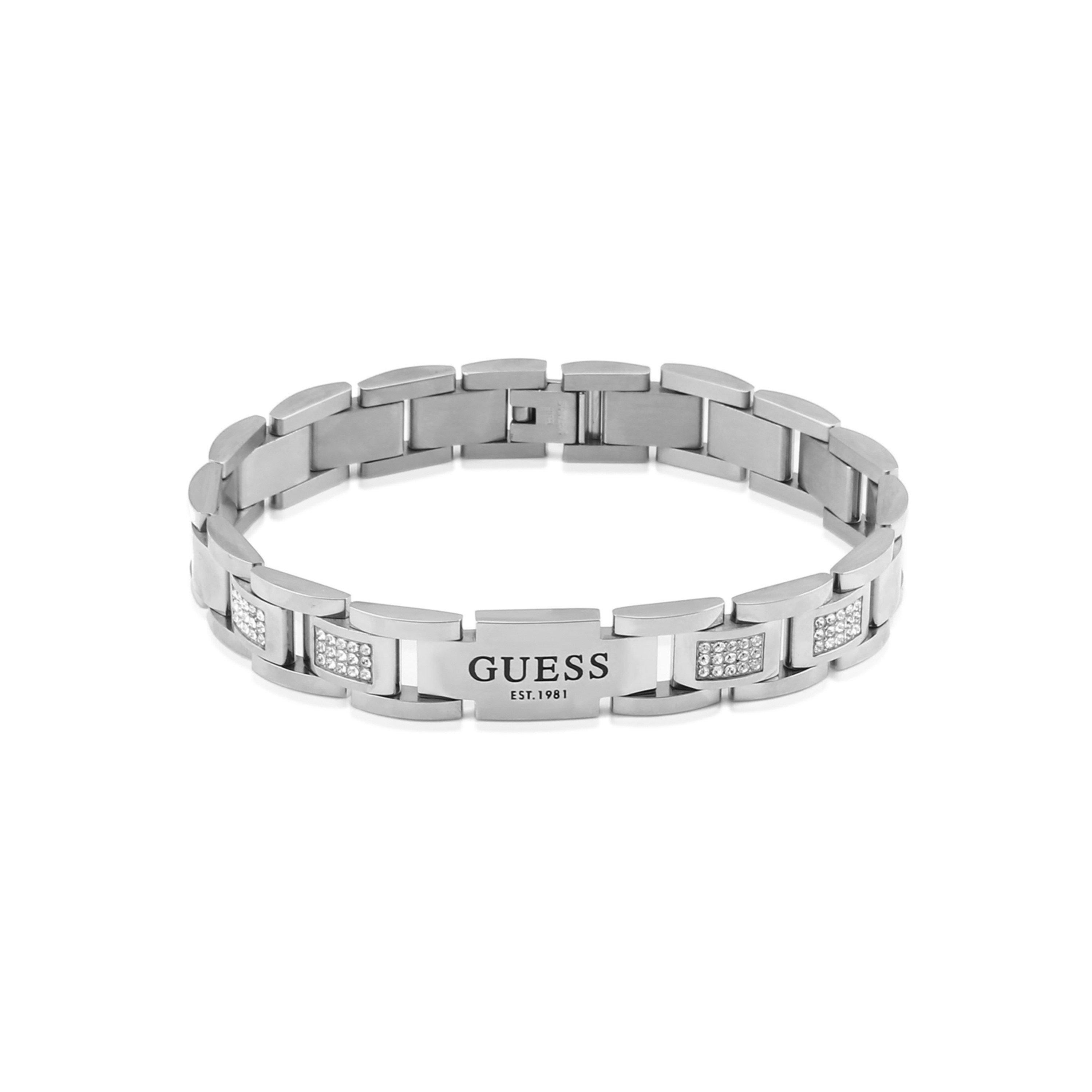 Metallics - Guess - Men's Flat White Cubic Zirconia Chain Bracelet