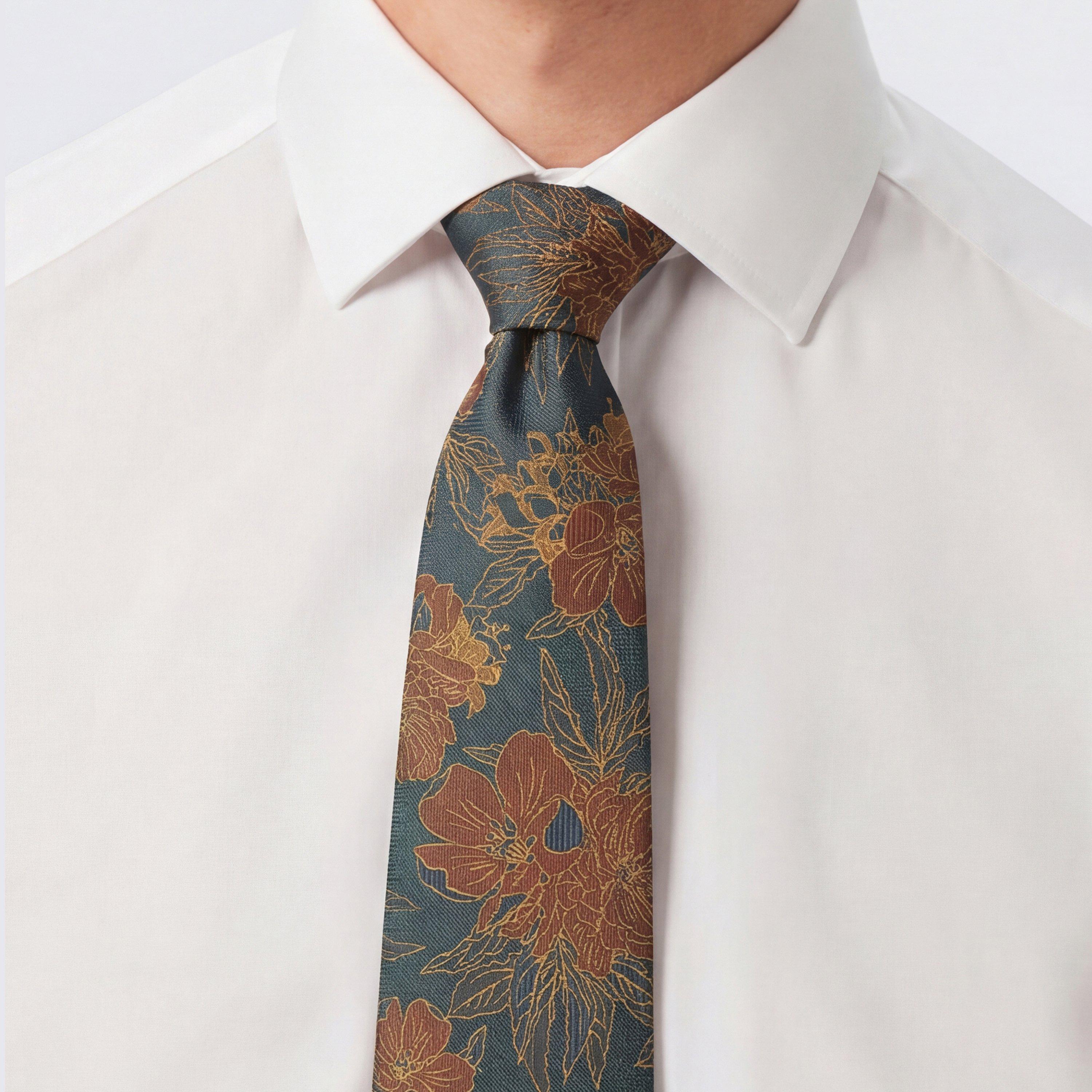 Navy Gold - Twisted Tailor - Barnaby Floral Tie - 3