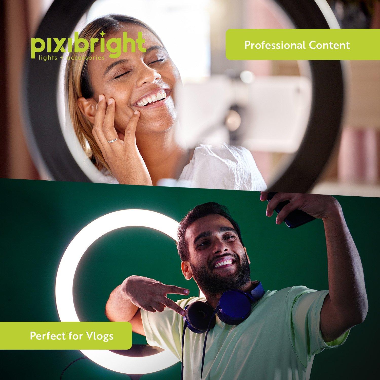 Black - Pixibright - White Ring Light Selfie Sticks - 4