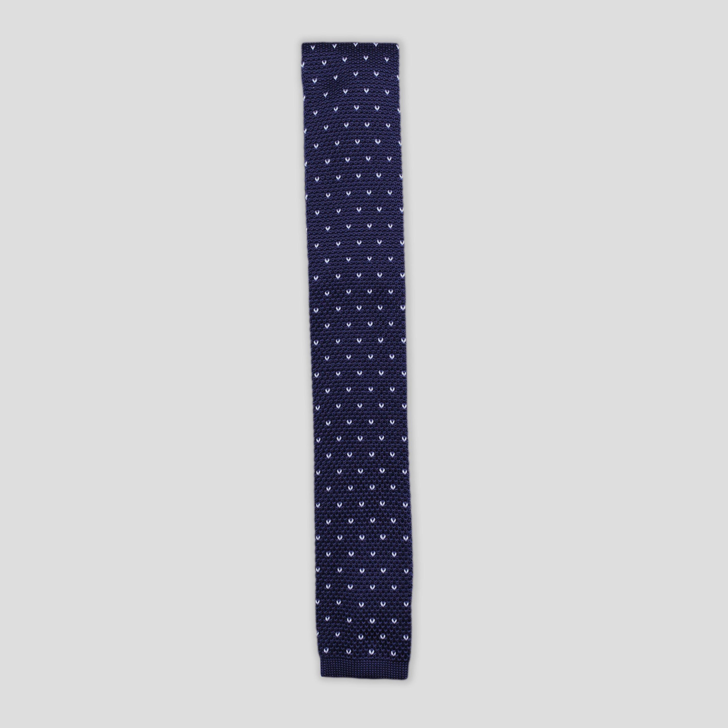 Navy - Twisted Tailor - Mick Knitted Spot Tie - 1
