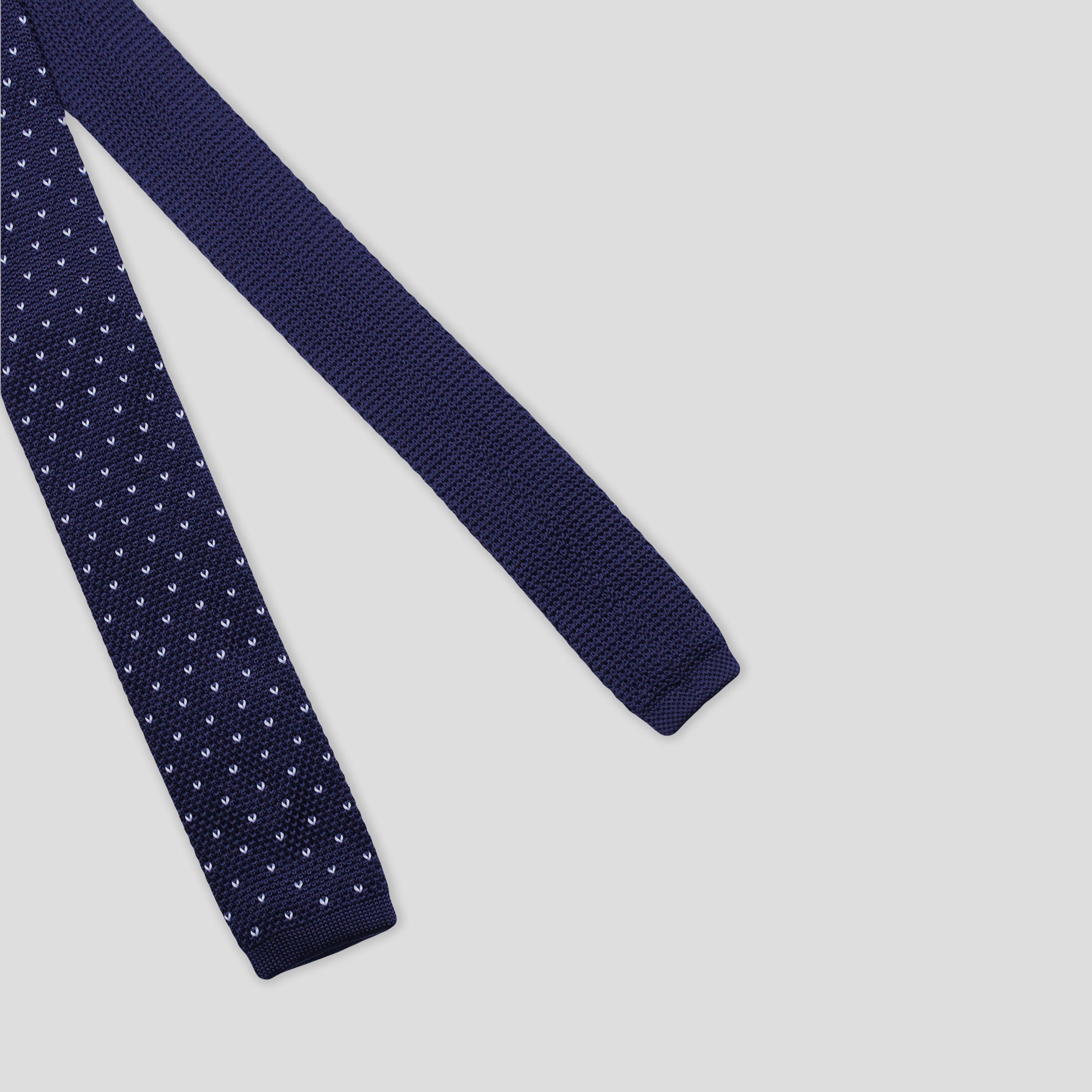 Navy - Twisted Tailor - Mick Knitted Spot Tie - 2
