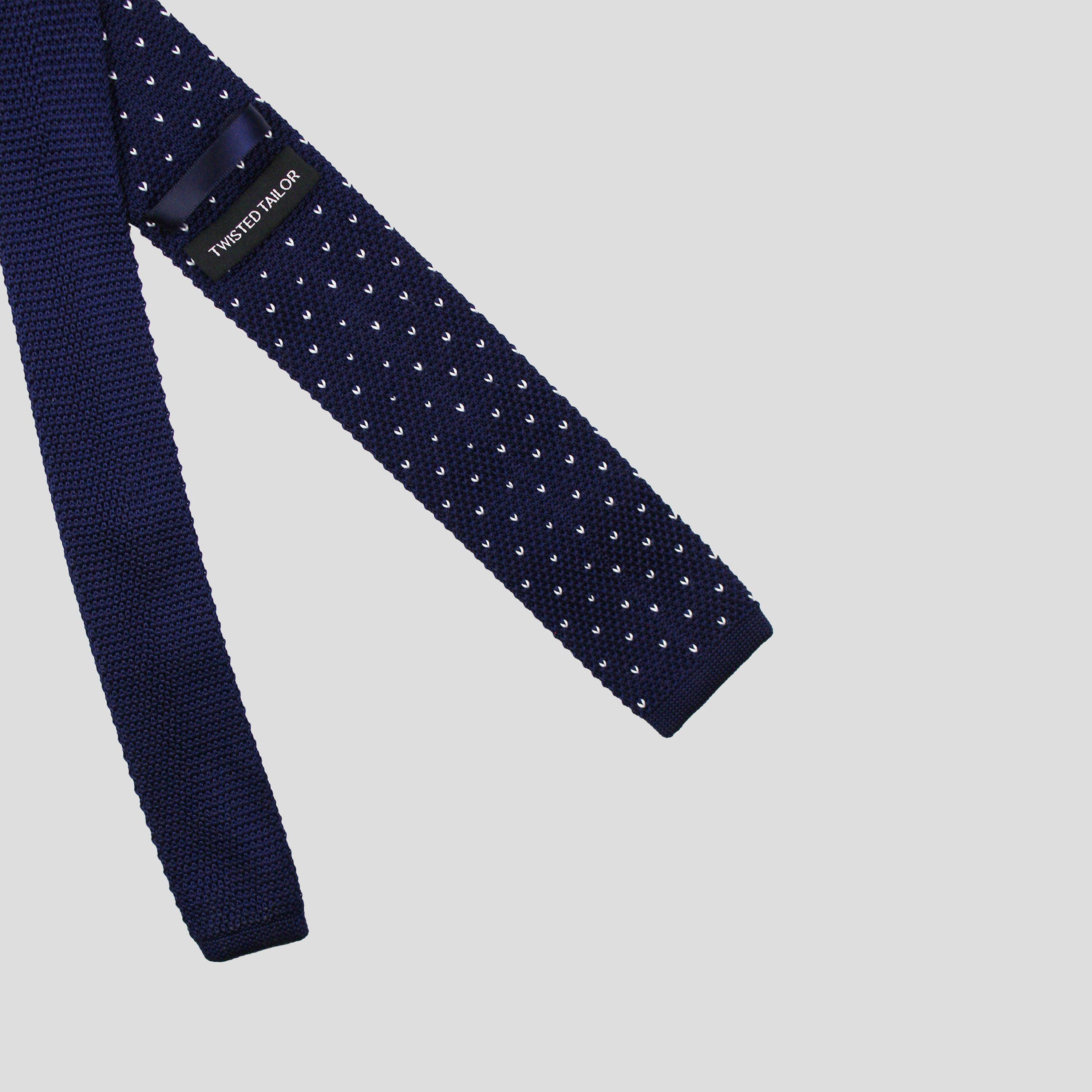 Navy - Twisted Tailor - Mick Knitted Spot Tie - 3