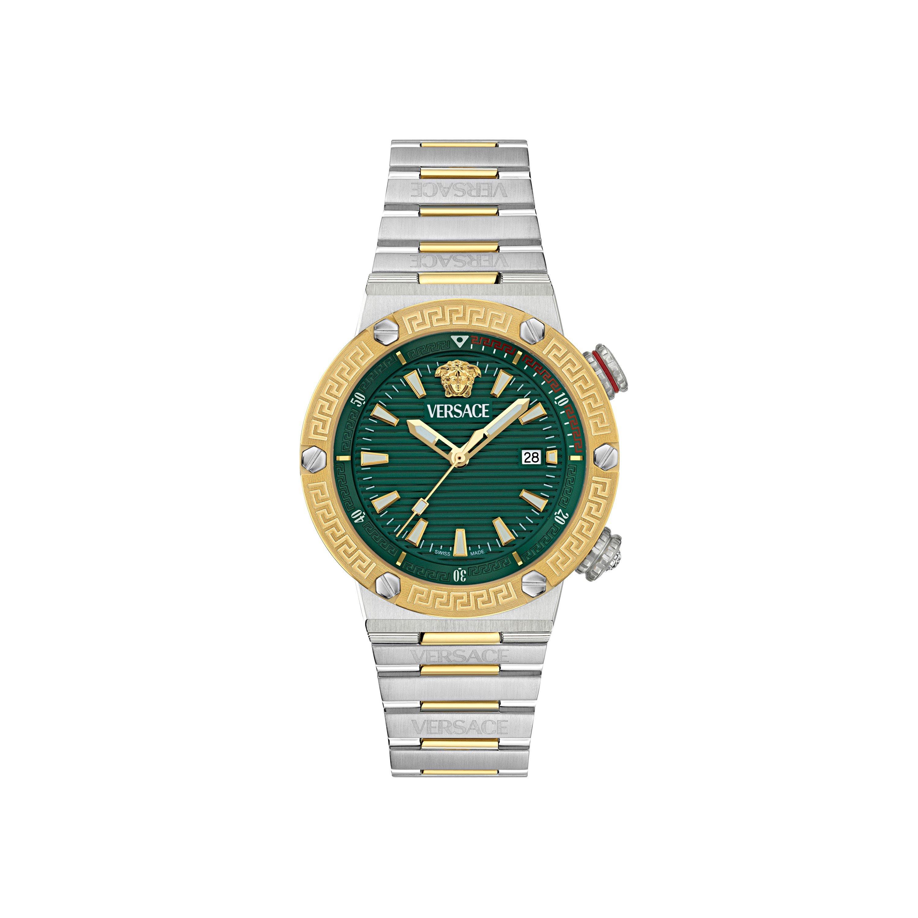 Versace Men's Greca Quartz Analogue Watch - Green/Two tone - Size 43 mm