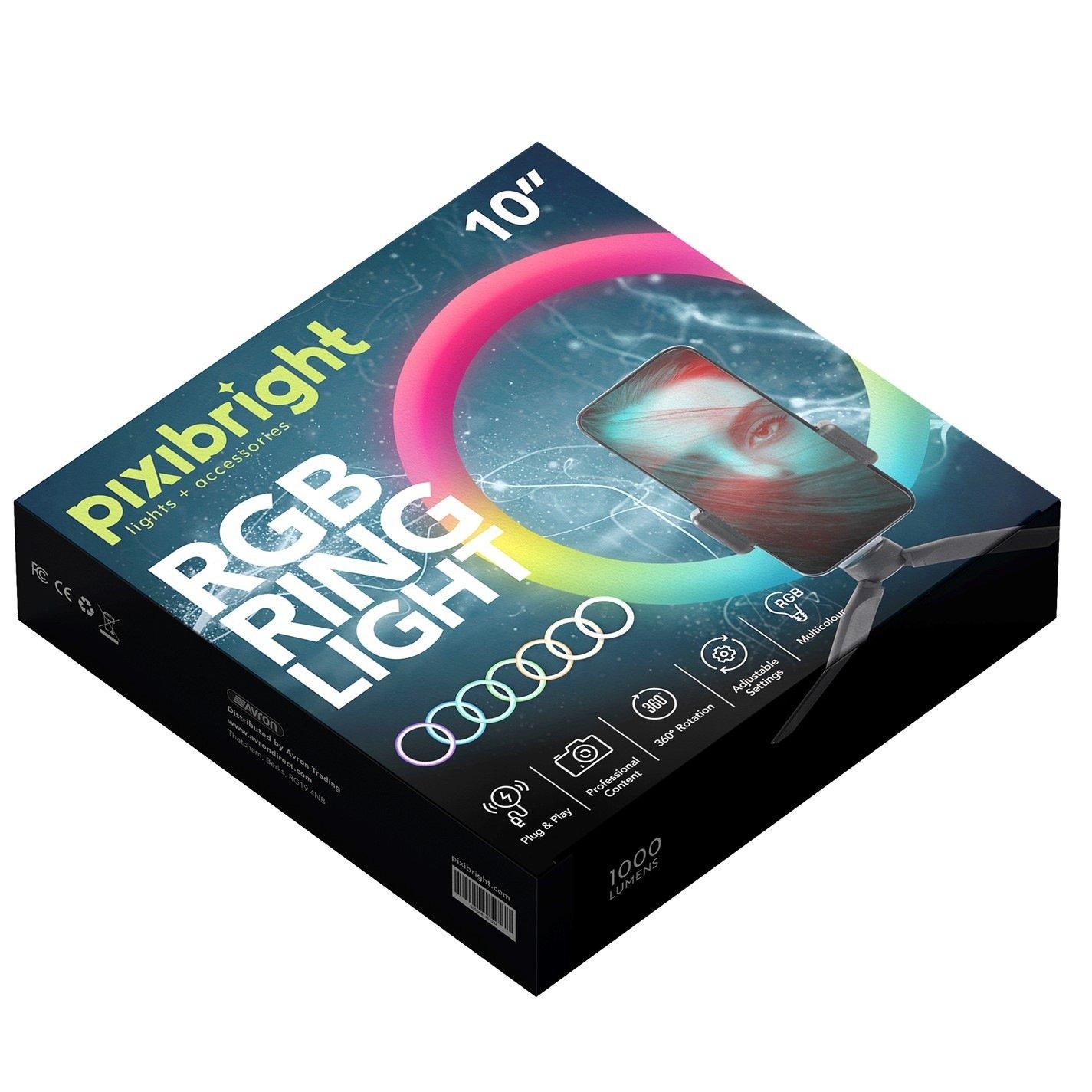 Black - Pixibright - RGB Ring Light Selfie Sticks - 1