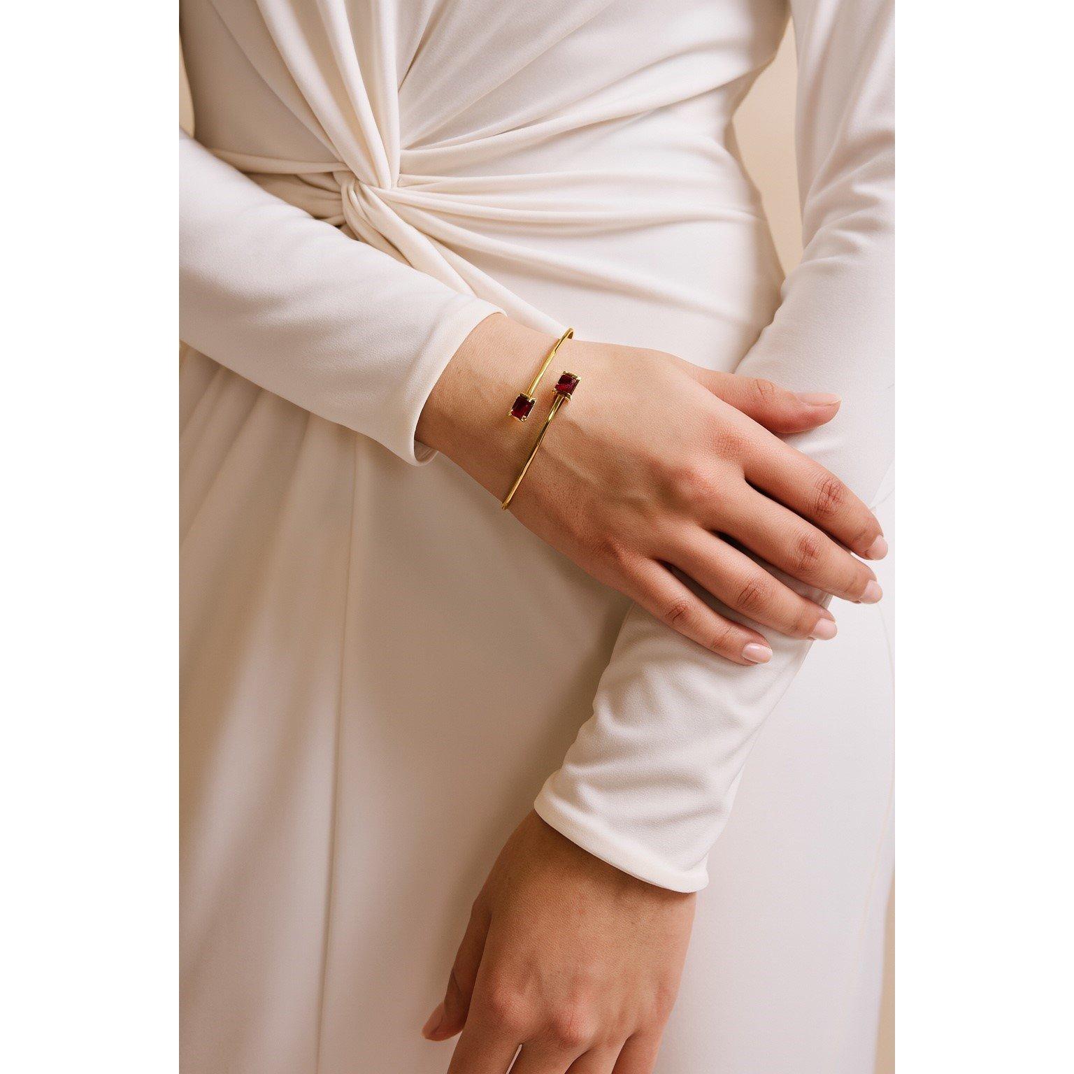 Gold / Siam - Lauren Ralph Lauren - Lauren Ralph Lauren Siam Red & Crystal Cuff - 2