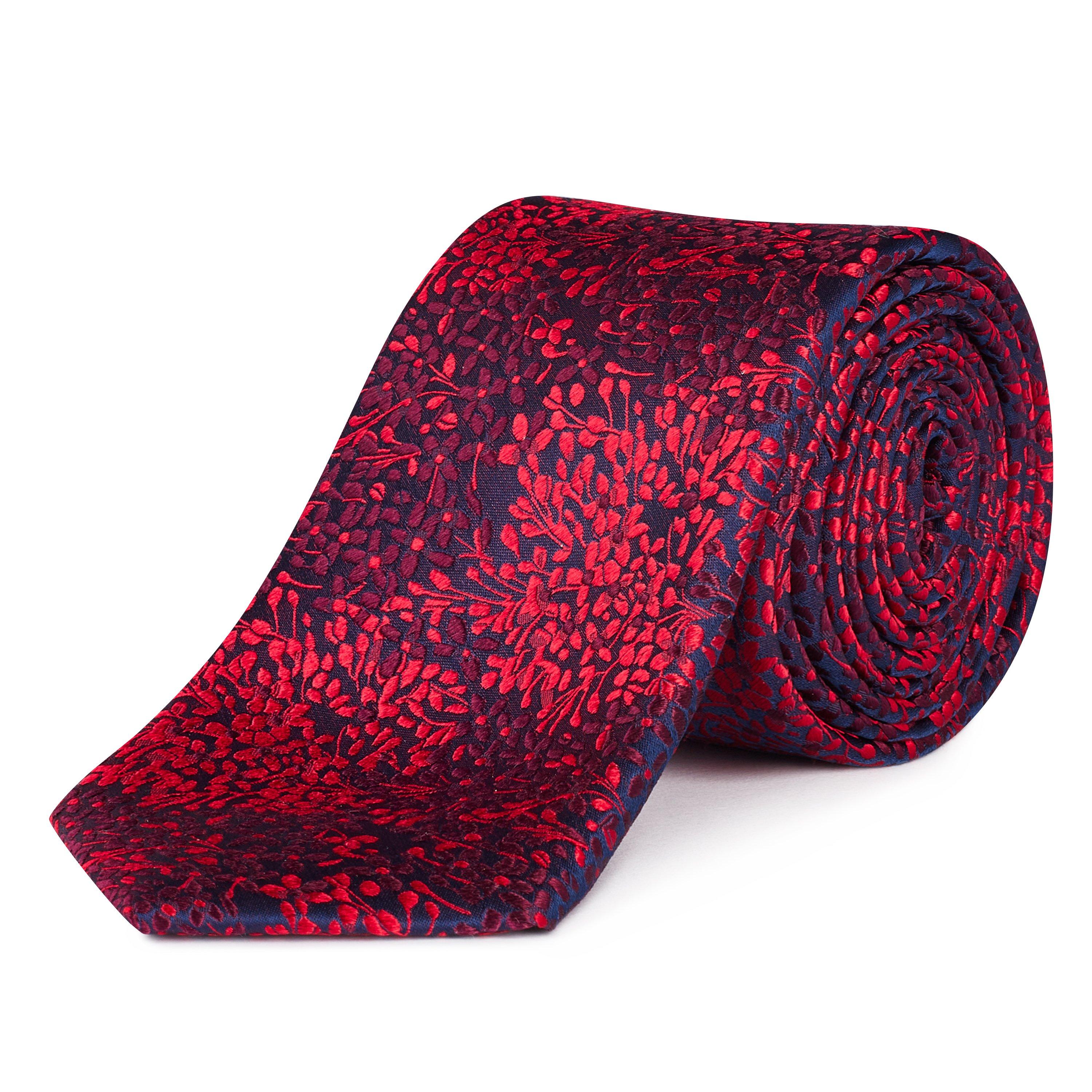 Red - Haines and Bonner - Silk Floral Tie - 1