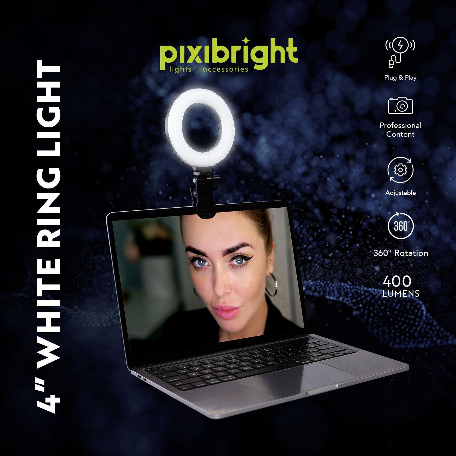 Black - Pixibright - White Ring Light Selfie Stick - 6