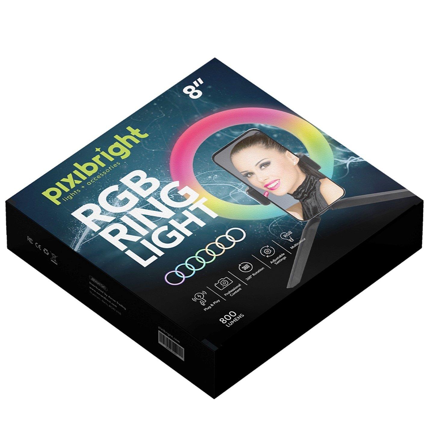 Pixibright  Rgb Ring Light Selfie Sticks - Black - 8in