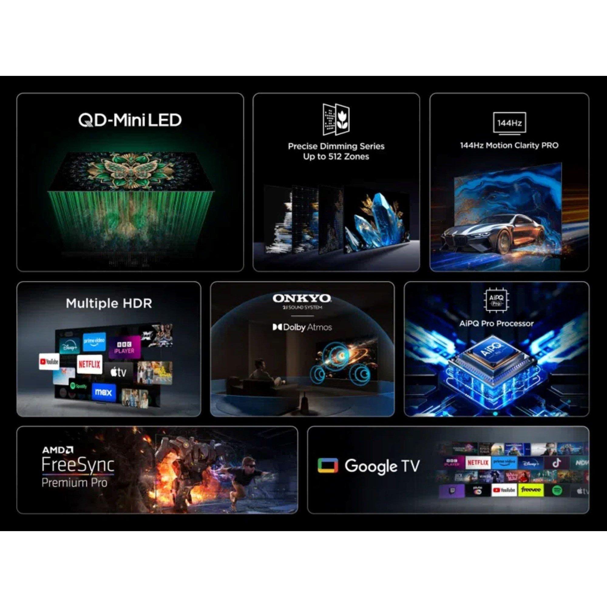 Black - TCL - TCL C6K-UK 55 inch Premium QD-Mini LED 144Hz 4K HDR High Brightness Dolby Atmos Smart Google TV - 4