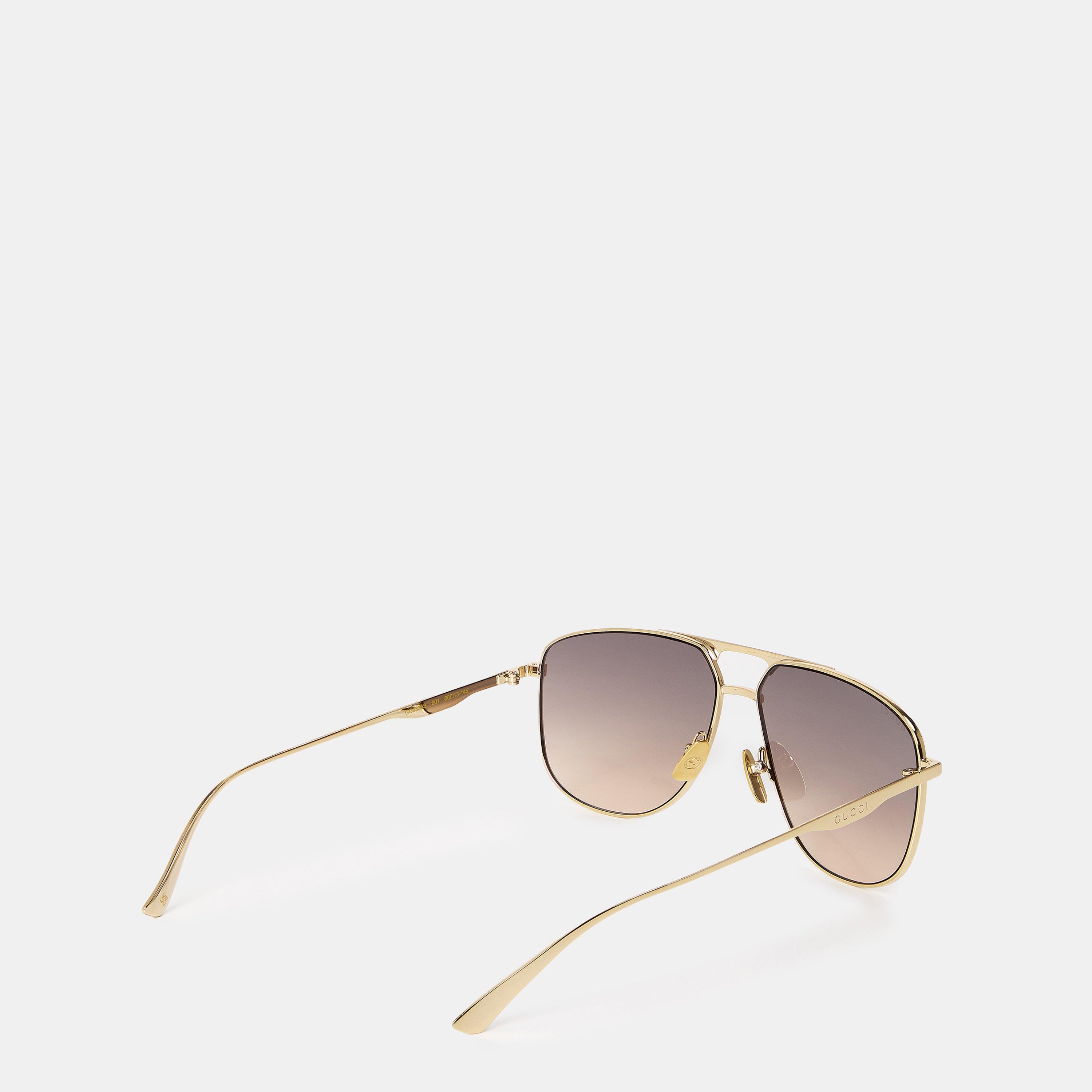 Gold/Gold/Brown - Gucci - Men's Aviator Sunglasses - 2