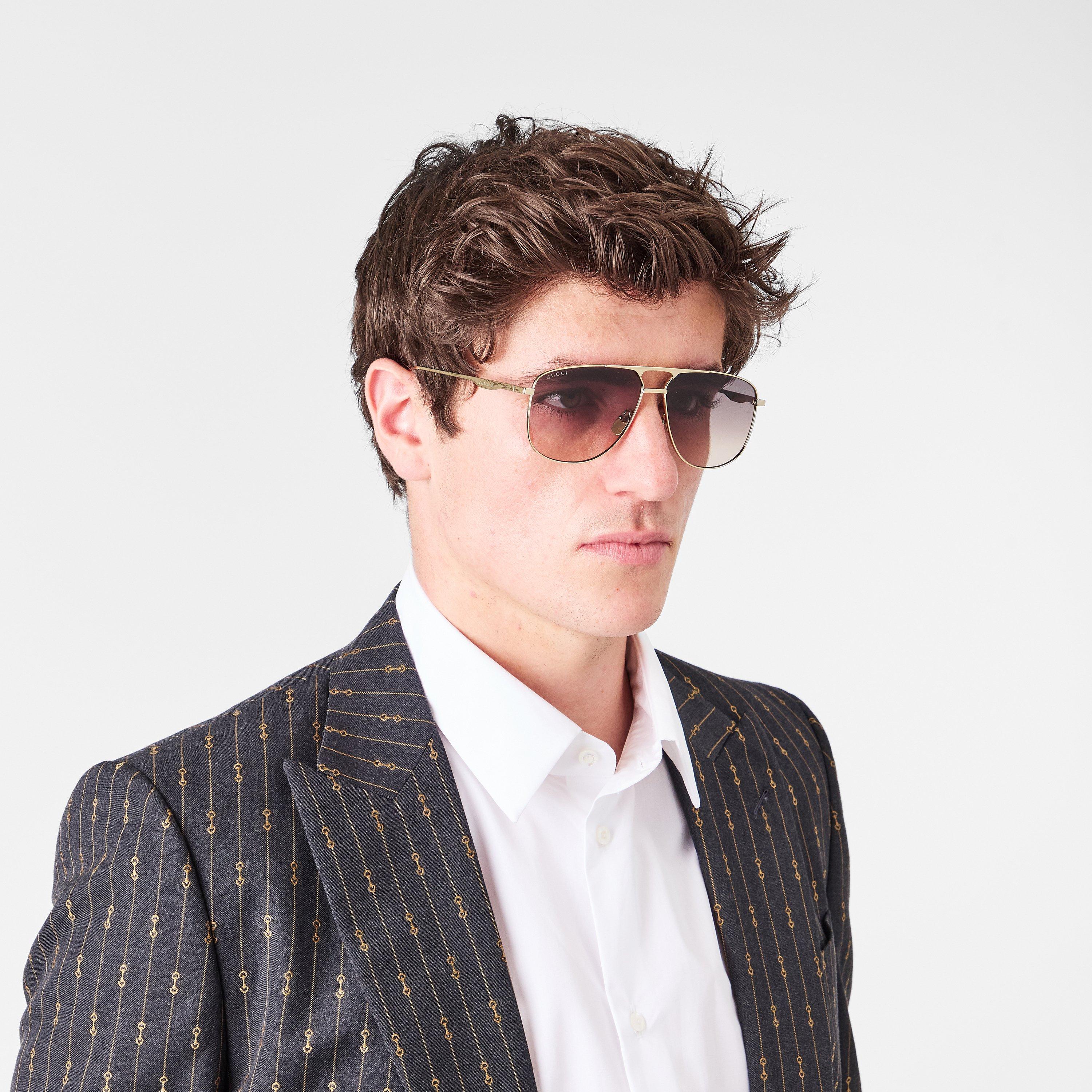 Gold/Gold/Brown - Gucci - Men's Aviator Sunglasses - 3