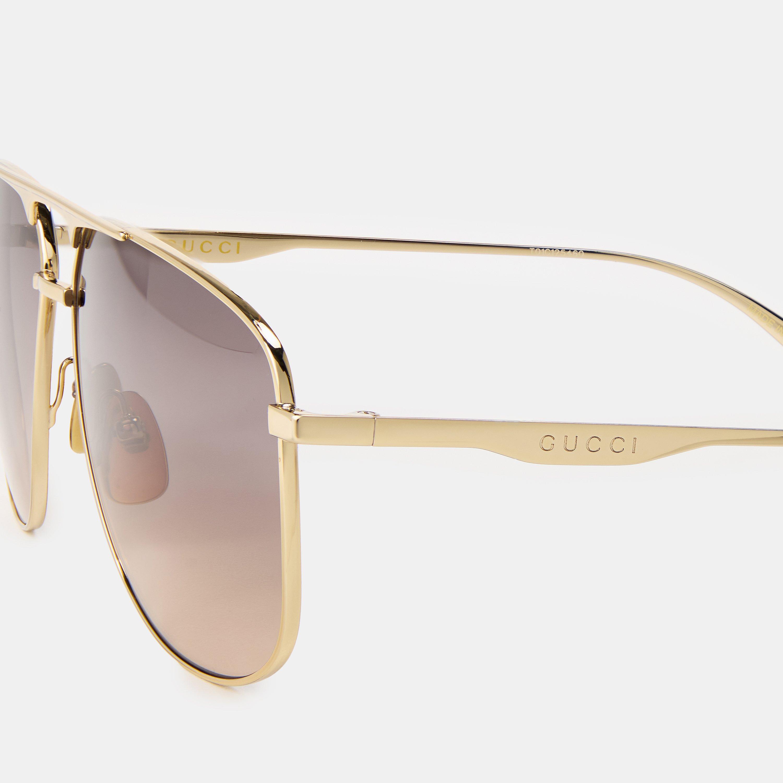 Gold/Gold/Brown - Gucci - Men's Aviator Sunglasses - 4