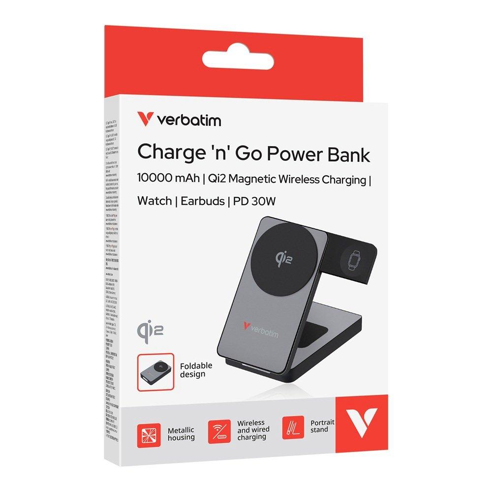 Schwarz - Verbatim - Verbatim Charge ‘n’ Go 10000mAh Qi2 Magnetic Wireless Charging Power Bank - 1