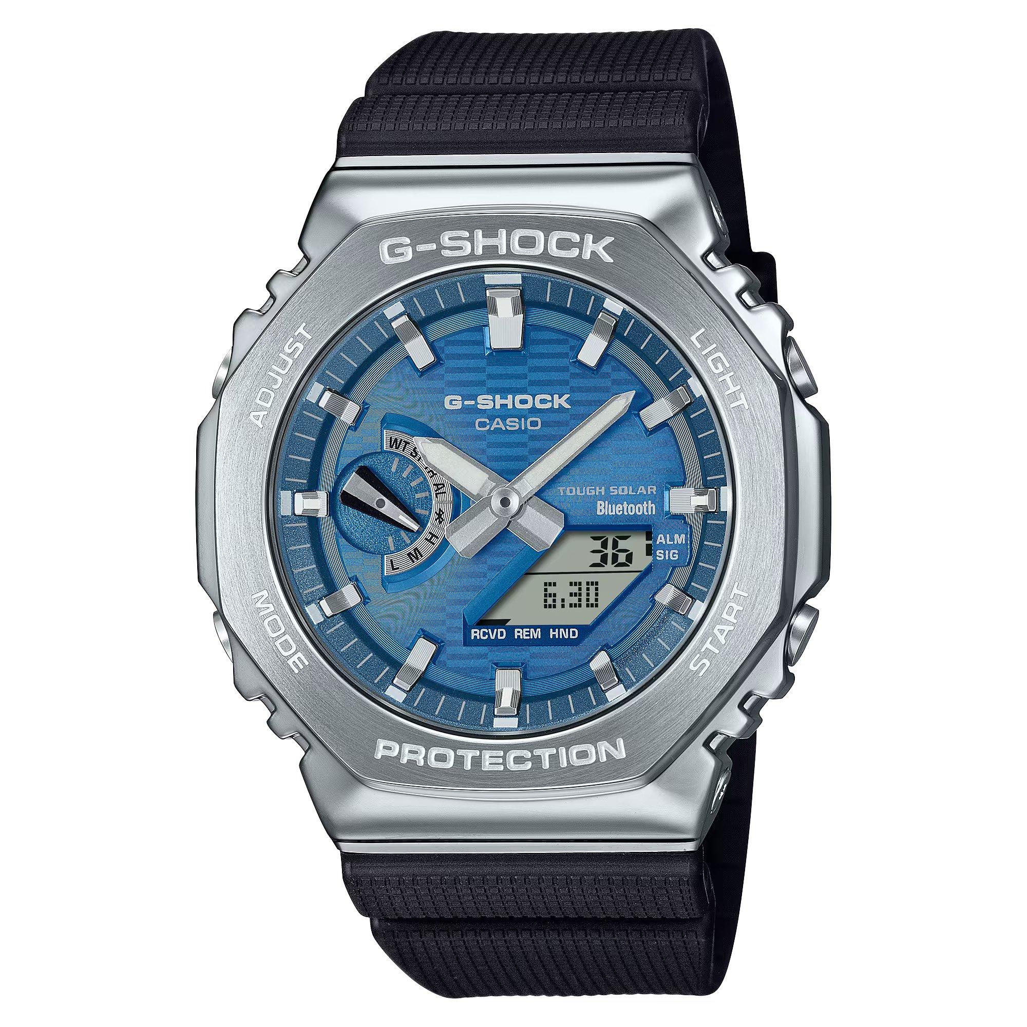 G Shock Men's Tooth Solar Stainless Steel Digital Watch - Blue/Black - 49.3 × 44.4 × 11.9 mm