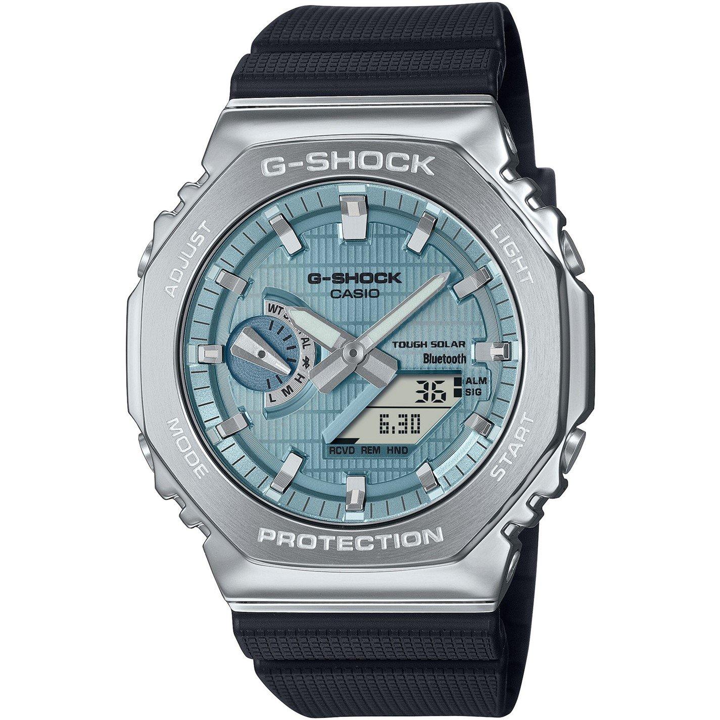 G Shock Men's Tooth Solar Stainless Steel Digital Watch - Blue/Silver - 49.3 × 44.4 × 11.9 mm