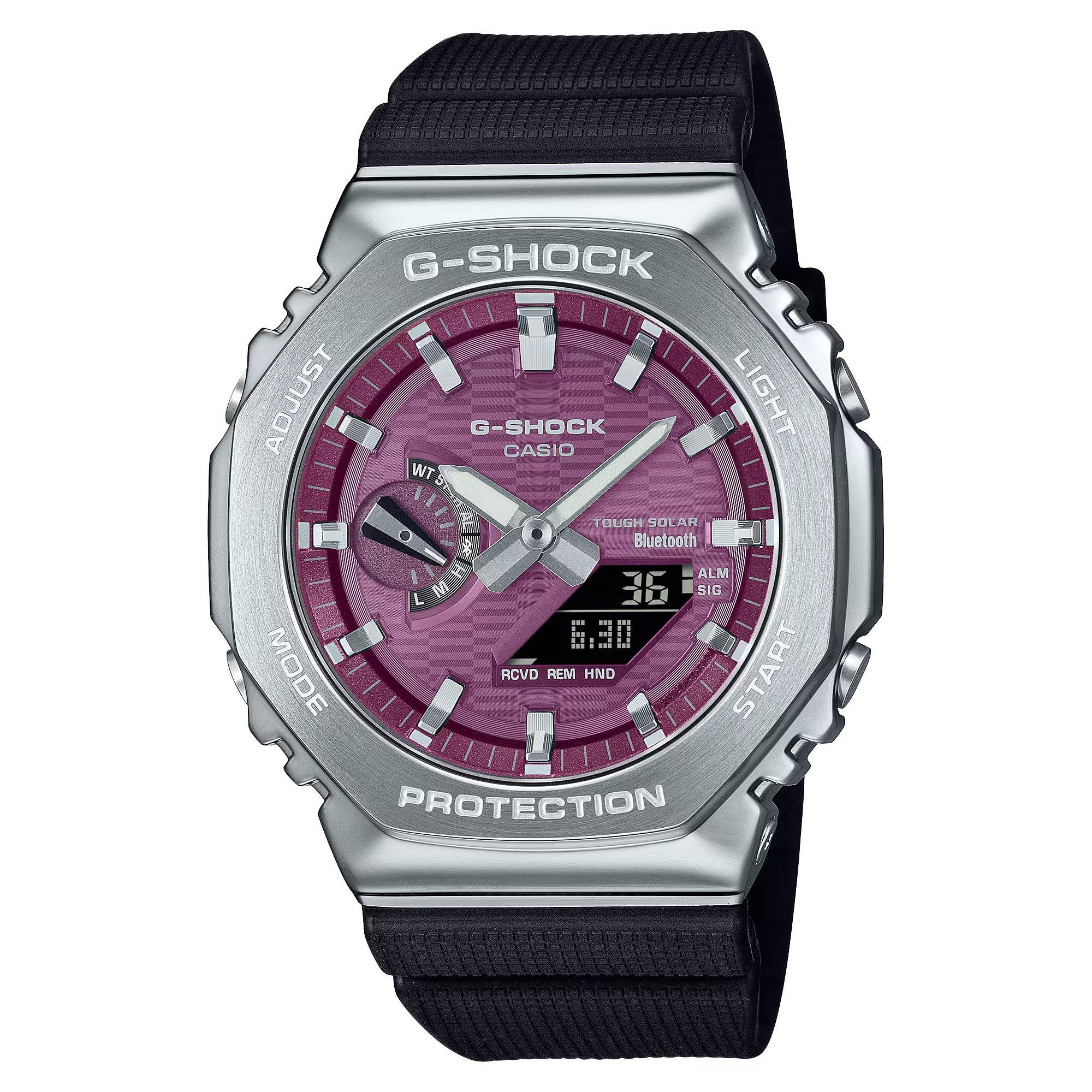 G Shock Men's Bluetooth Solar Stainless Steel Digital Watch - Mauve/Black - 49.3 × 44.4 × 11.9 mm