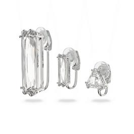 Swarovski Mesmera clip earring, Set (3), Asymmetrical design, White, Rhodium plated