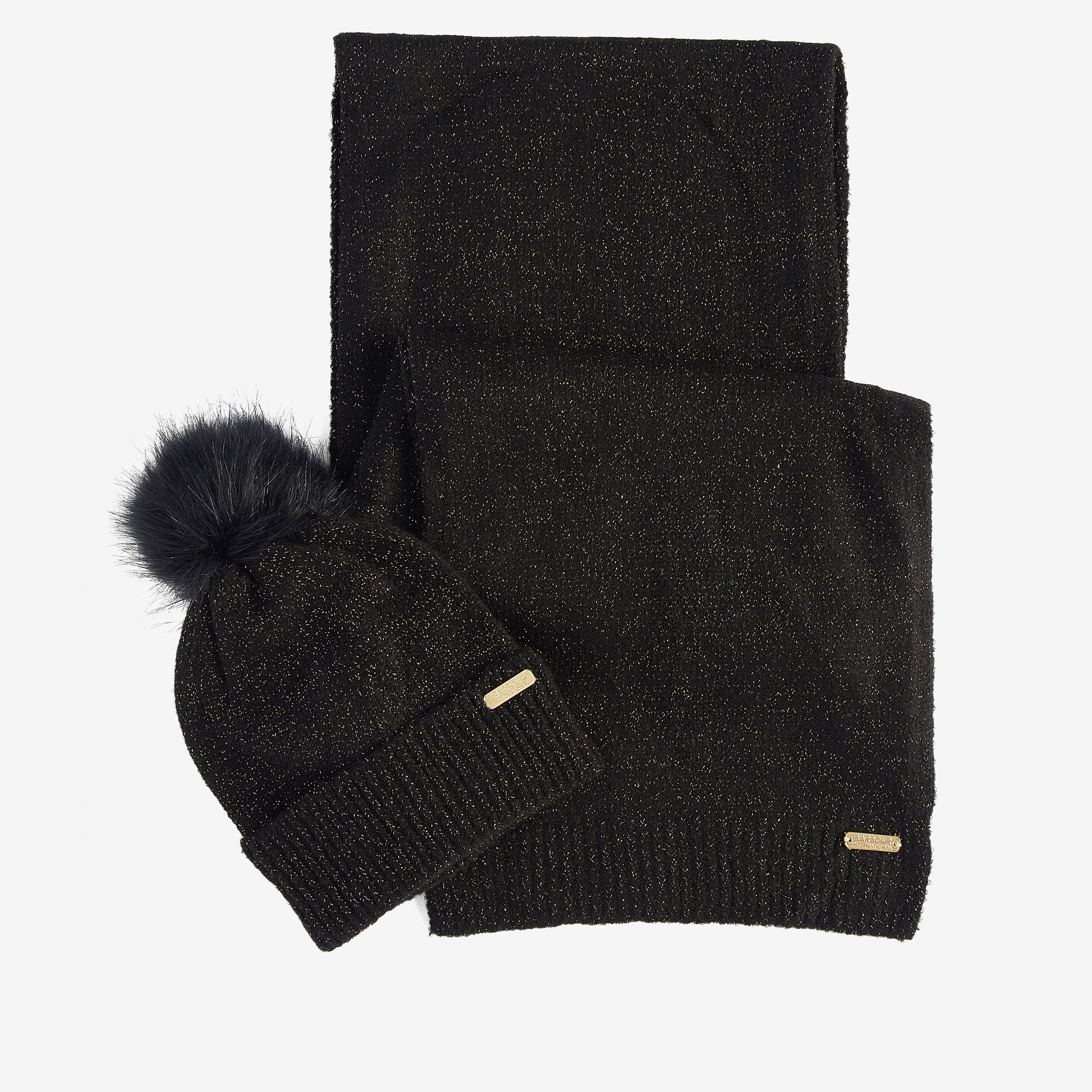 Black AW24 - Barbour International - Sparkle Beanie & Scarf Gift Set - 1