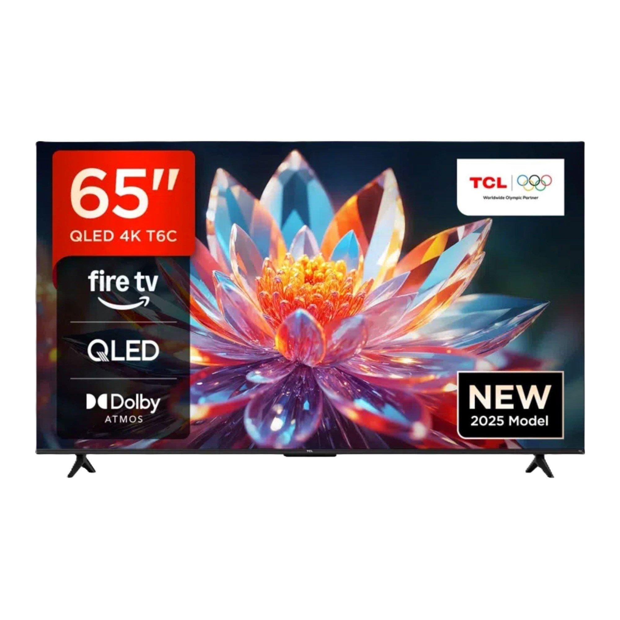 Black - TCL - TCL T6C-UK 65 inch QLED 4K HDR 10+ Dolby Vision & Atmos Smart Fire TV - 1