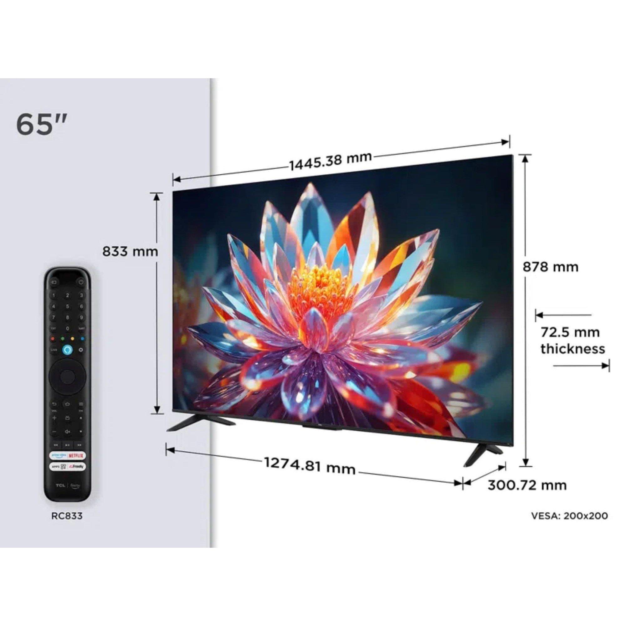 Black - TCL - TCL T6C-UK 65 inch QLED 4K HDR 10+ Dolby Vision & Atmos Smart Fire TV - 2