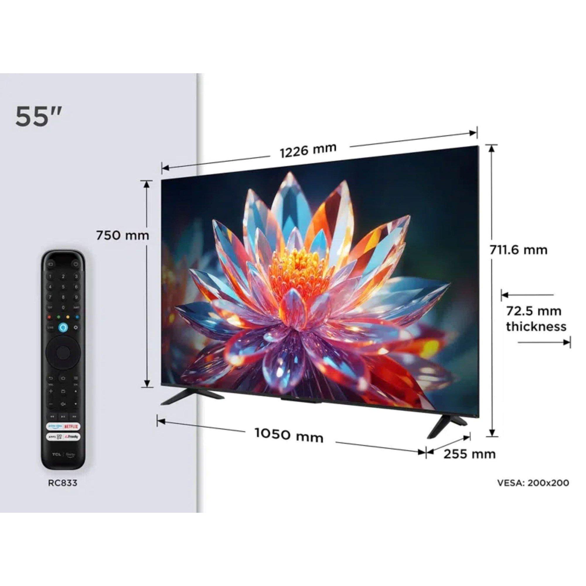 Black - TCL - TCL T6C-UK 55 inch QLED 4K HDR 10+ Dolby Vision & Atmos Smart Fire TV - 2
