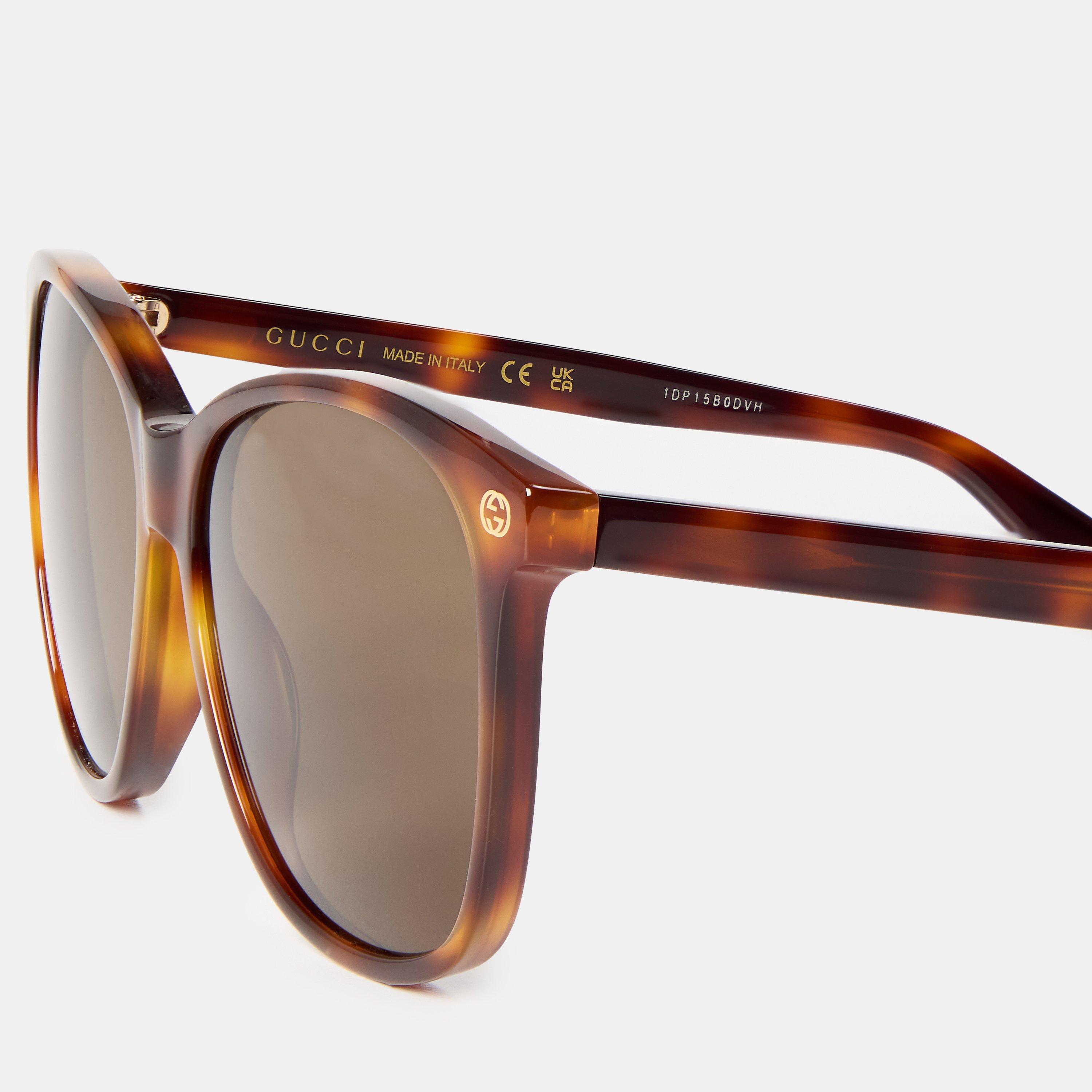 Havana Brown - Gucci - Women's Havana Oversized Acetate Round Sunglasses - 4