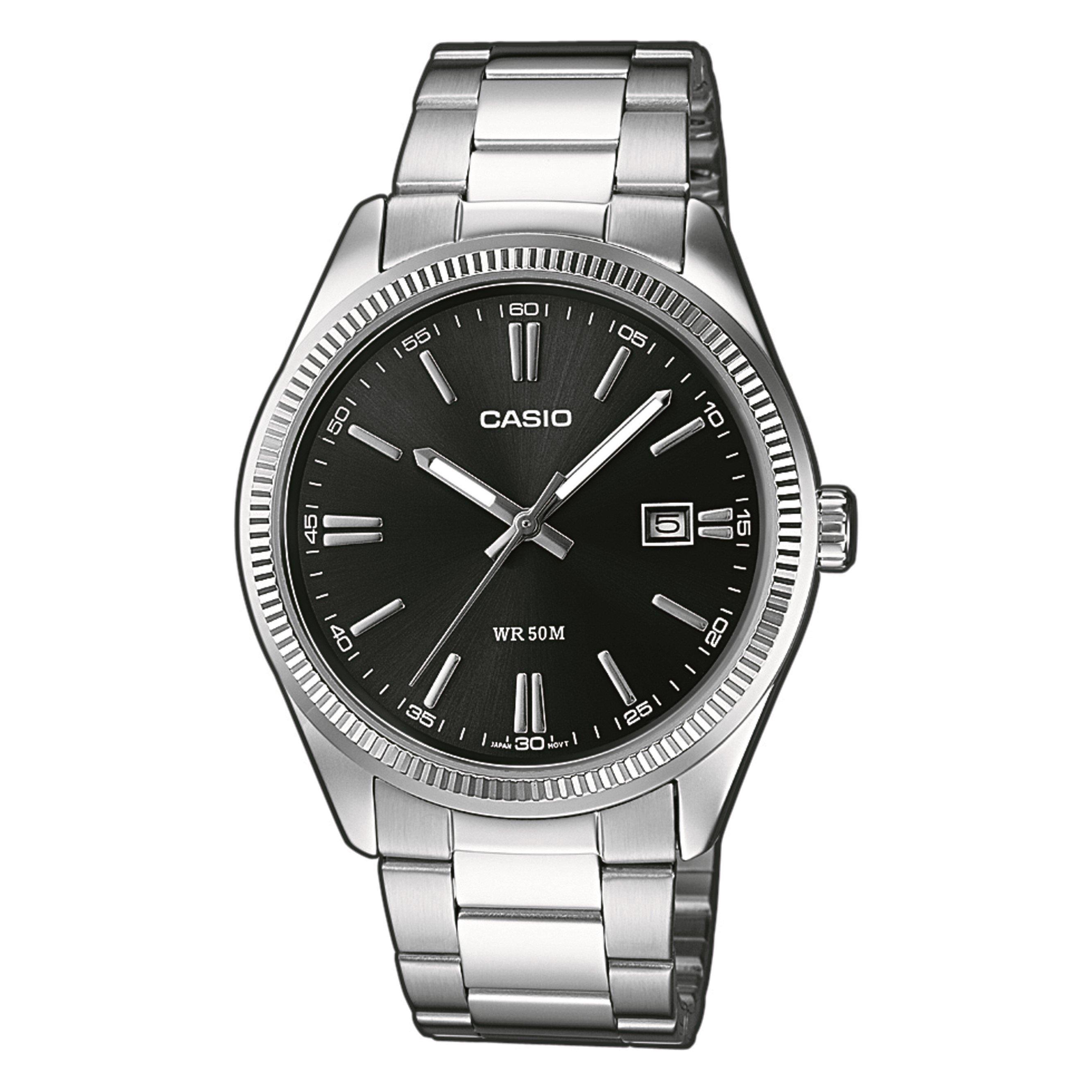 Black/Silver - Casio - Men's Analogue Stainless Steel 50M Water Resistant Watch - 1