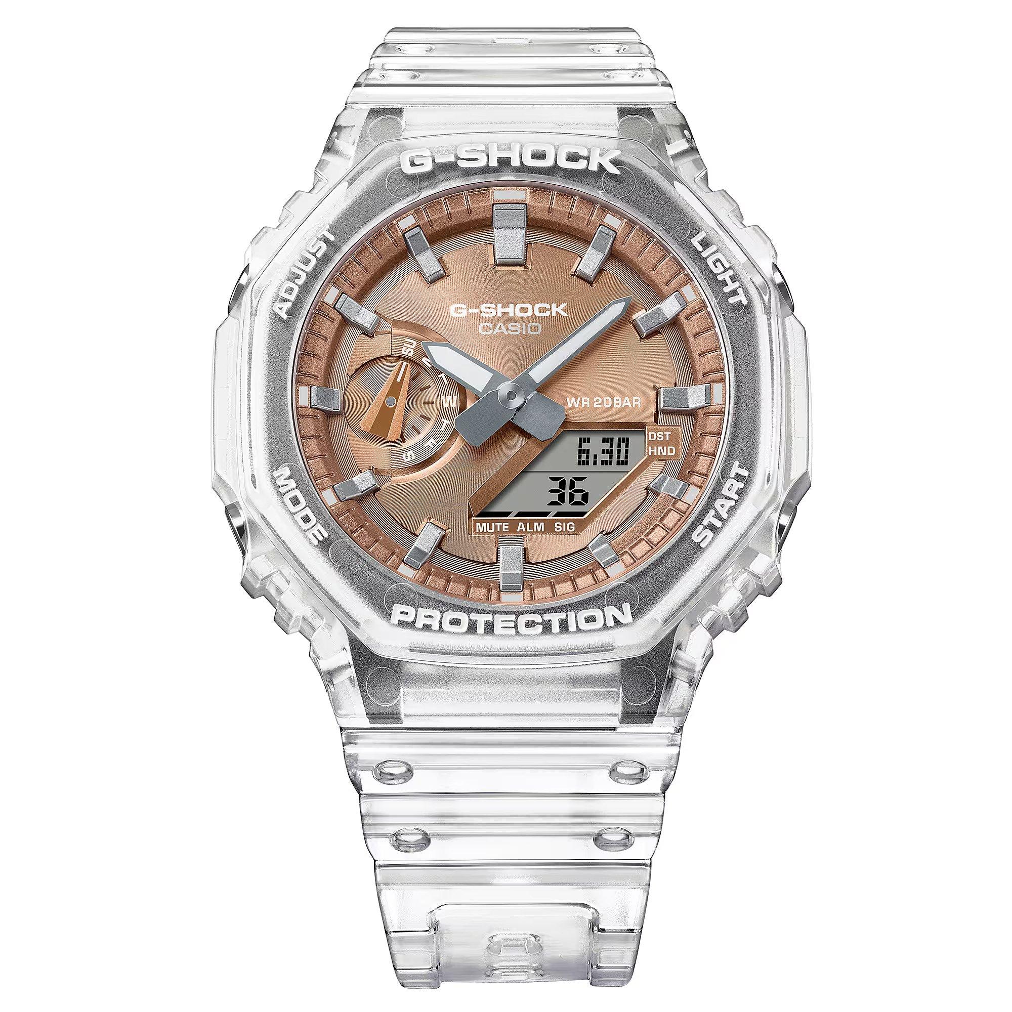 Clear/Rose Gold - G Shock - Men's GA-2100BM Octagonal Quartz Water Resistant Digital Watch - 2