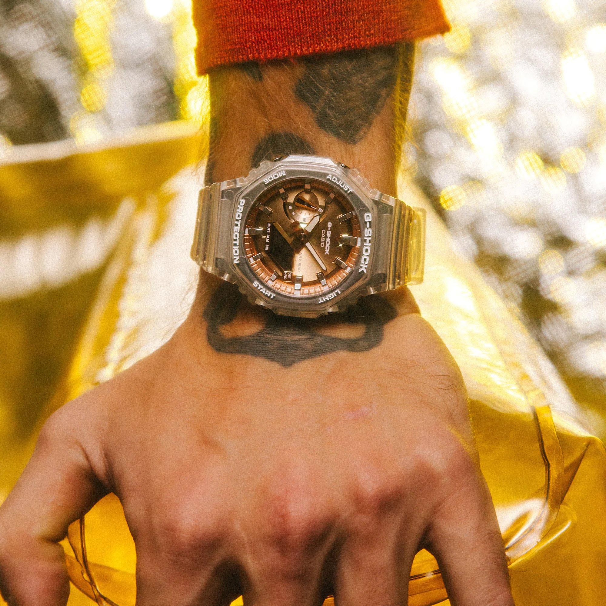 Clear/Rose Gold - G Shock - Men's GA-2100BM Octagonal Quartz Water Resistant Digital Watch - 6