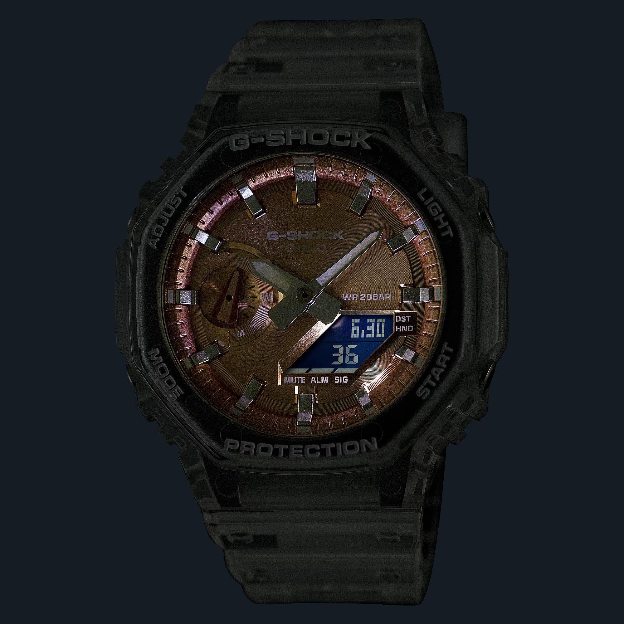 Clear/Rose Gold - G Shock - Men's GA-2100BM Octagonal Quartz Water Resistant Digital Watch - 7