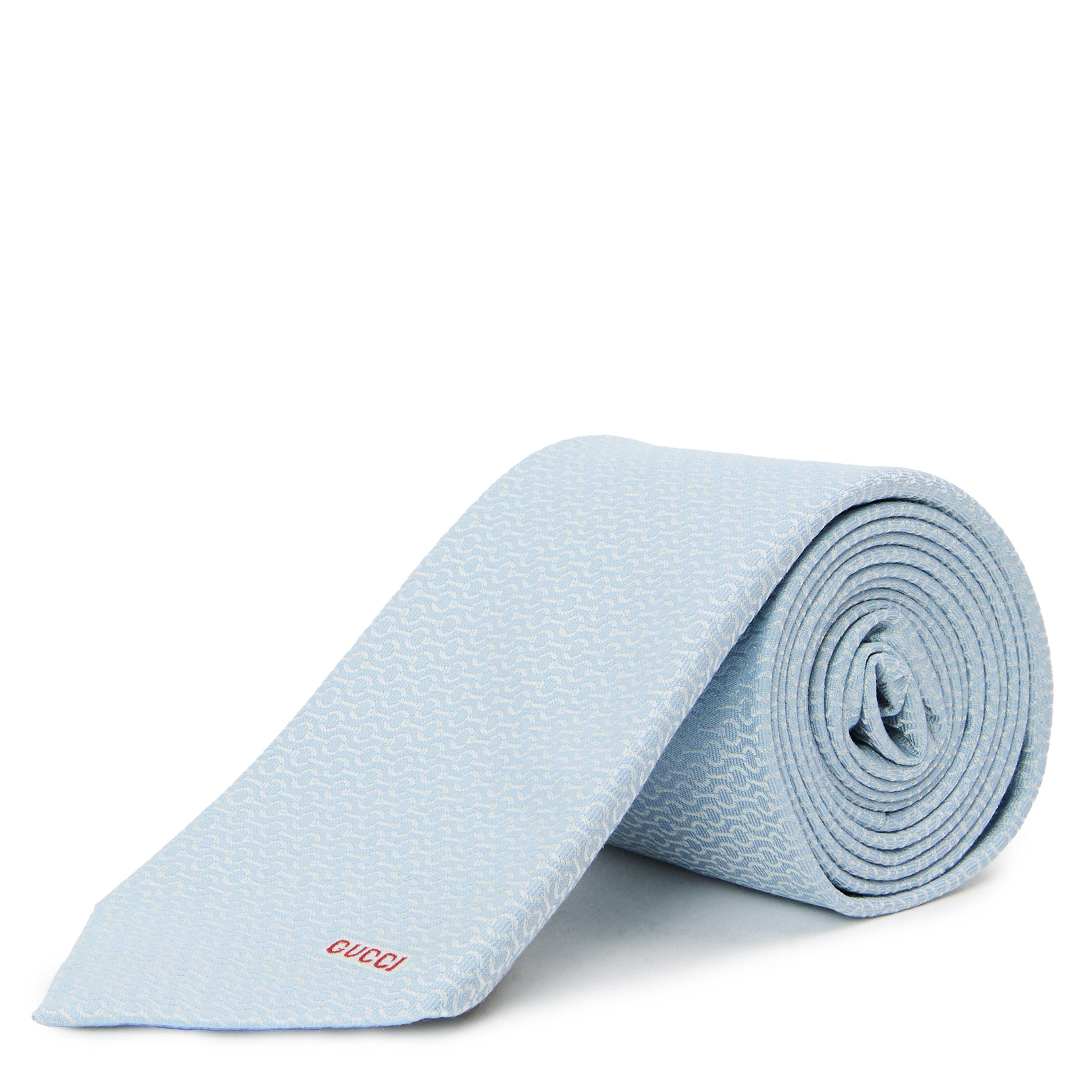Gucci Mens Horsebit Jacquard Tie - Sky Blue