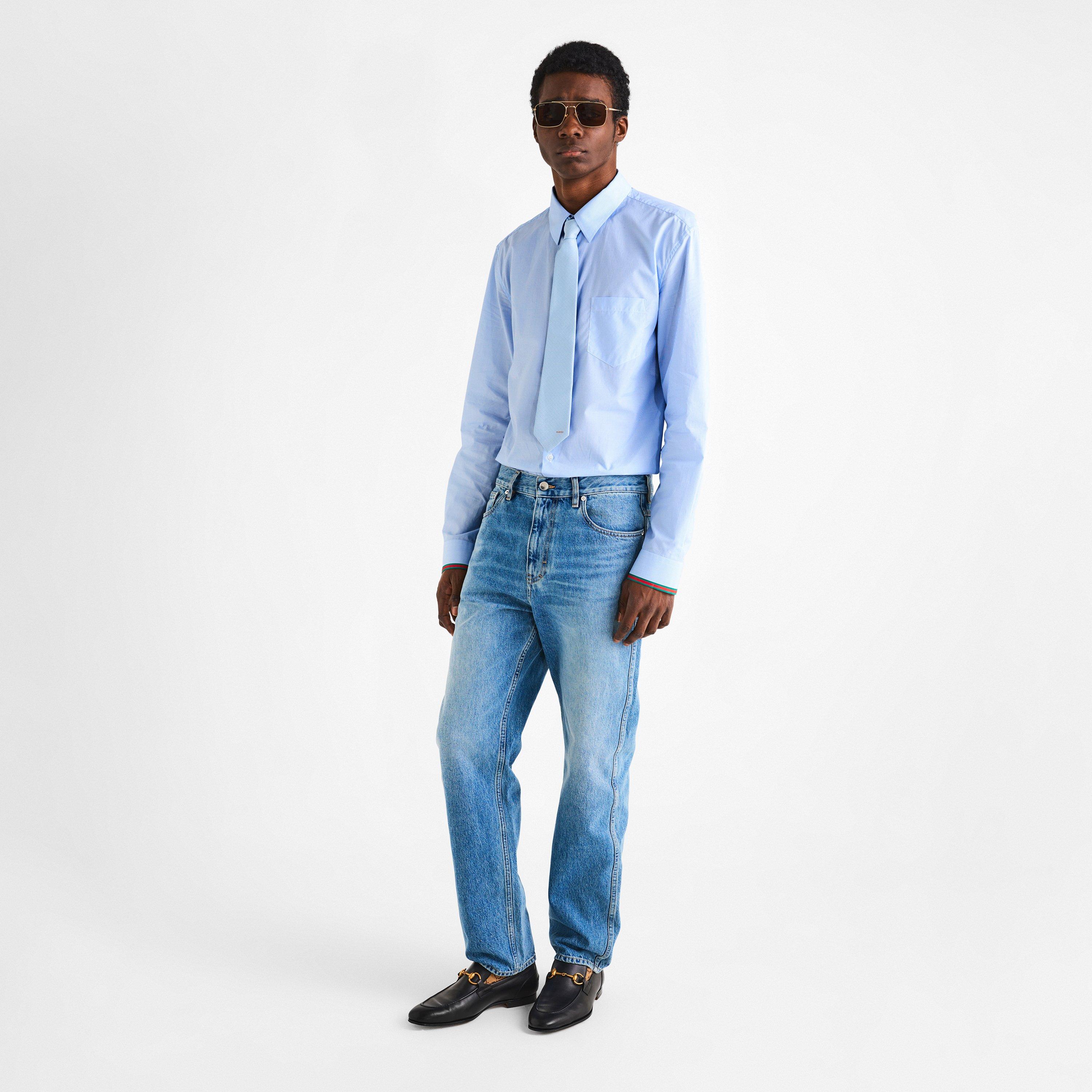 Sky Blue - Gucci - Mens Horsebit Jacquard Tie - 4