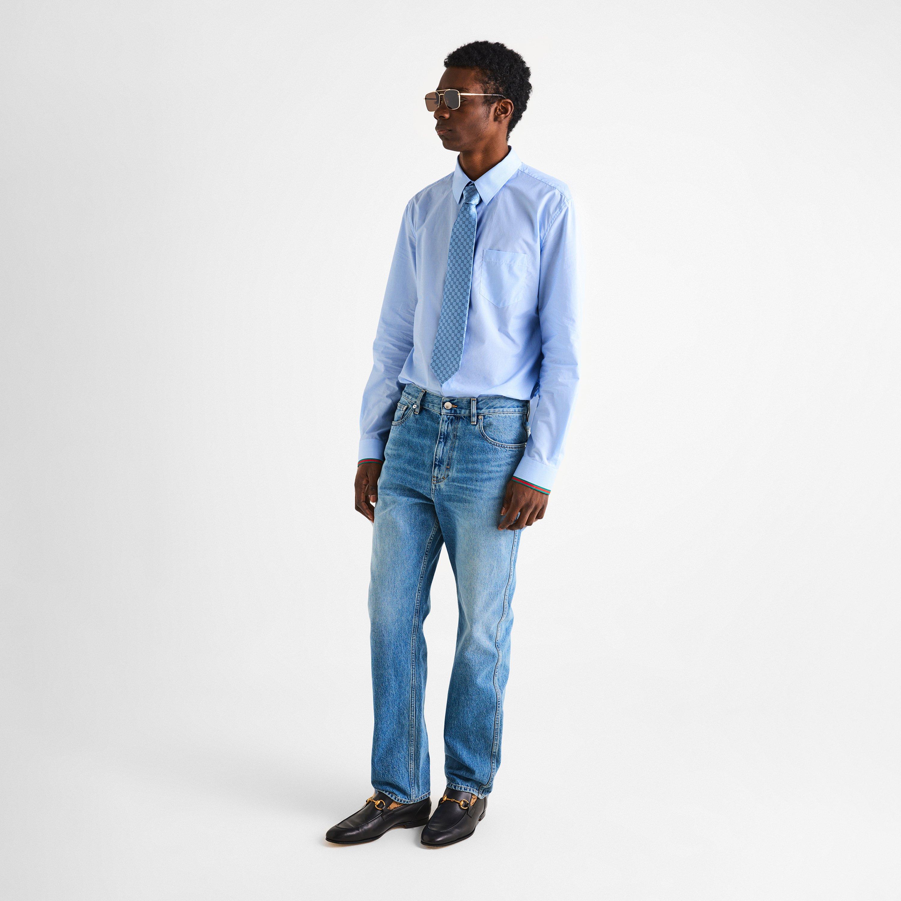 Sky Blue - Gucci - Mens GG Silk Tie - 4