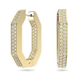 Swarovski Dextera hoop earrings, Octagon shape, Medium, White, Gold tone plated