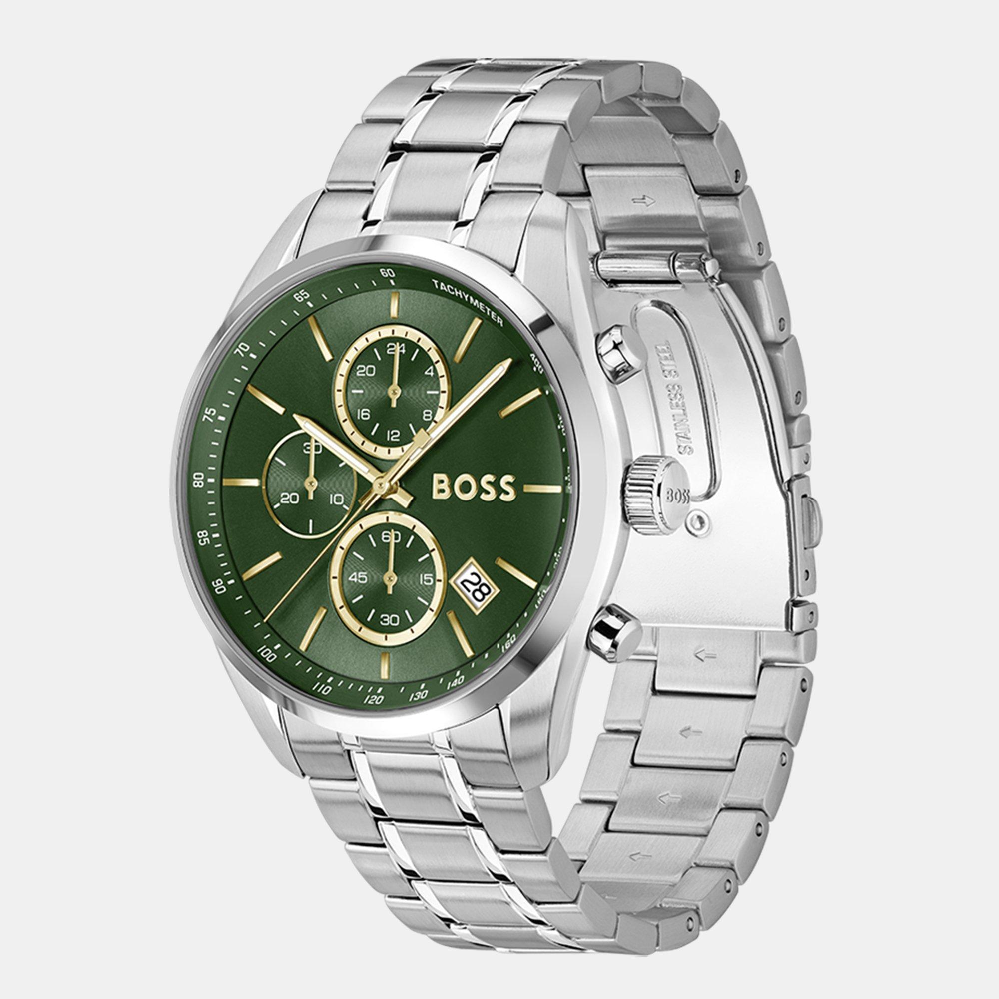 Silver - Boss - Gents BOSS Grand Prix Chronograph with Green Dial - 3