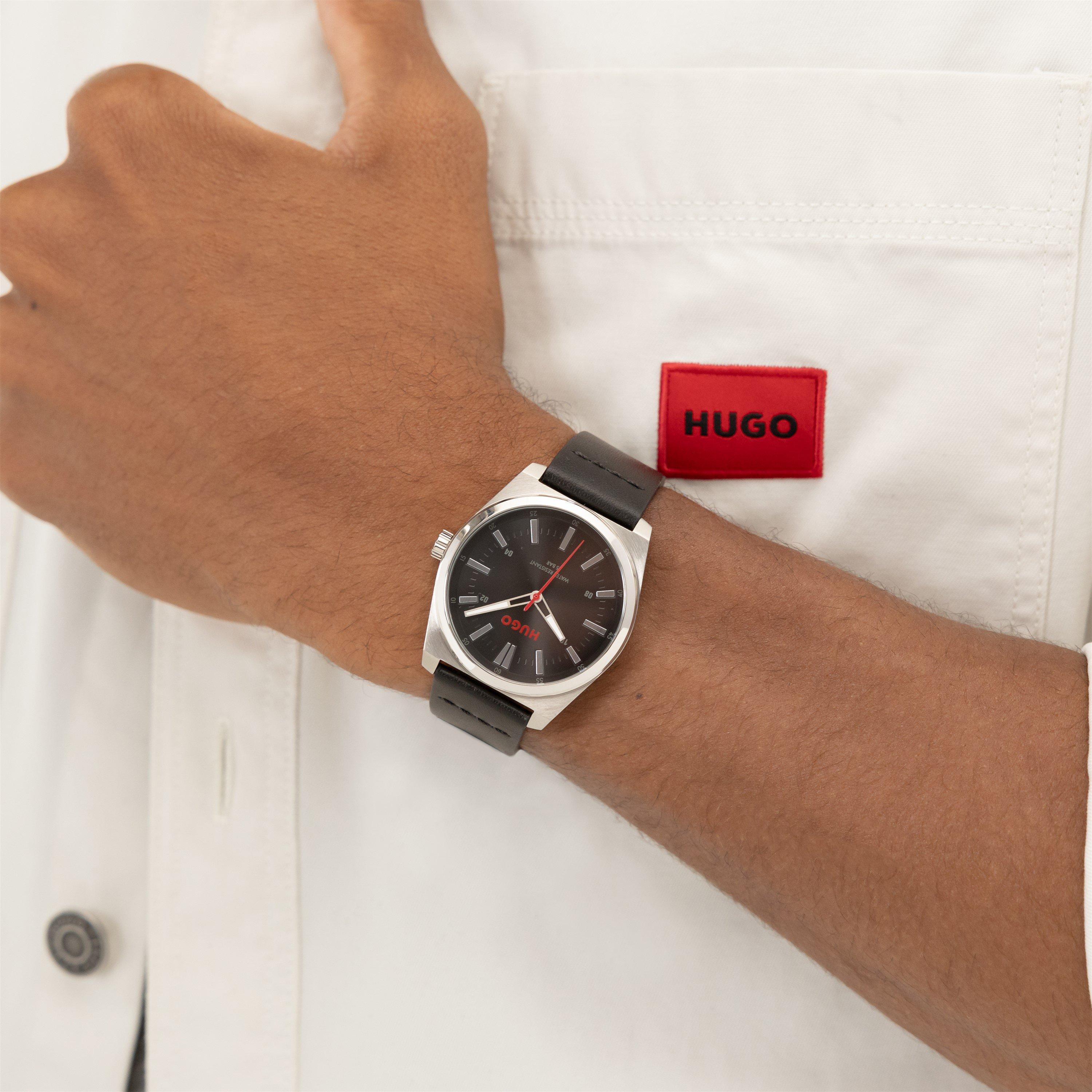 Black - Hugo - Gents HUGO #ARK Black Leather Strap Watch - 3