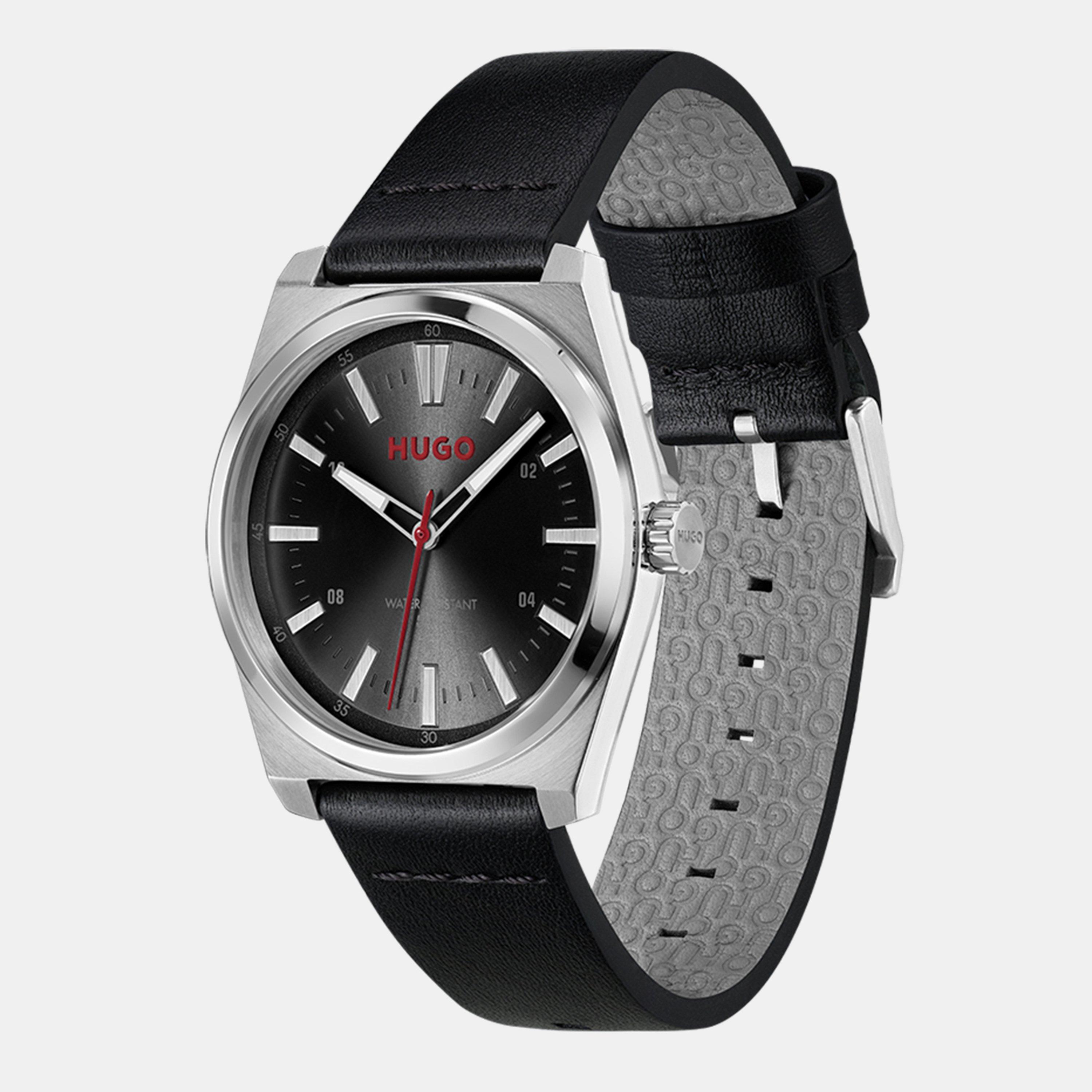 Black - Hugo - Gents HUGO #ARK Black Leather Strap Watch - 4