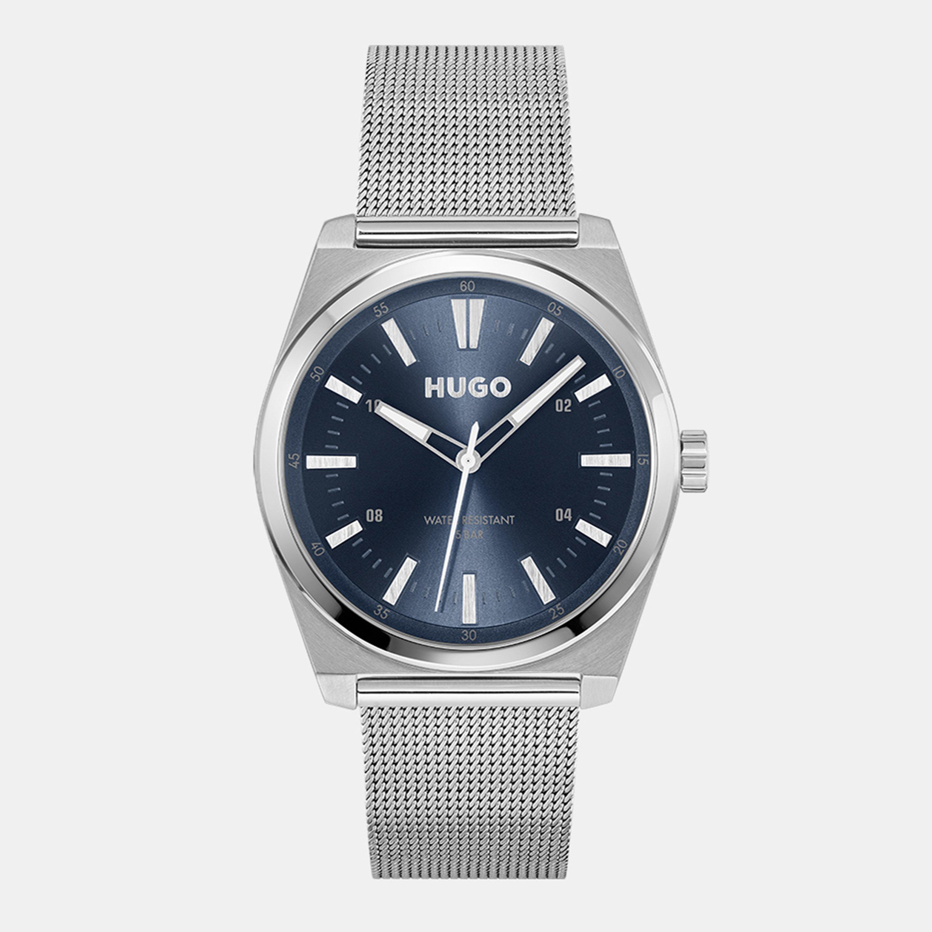 Hugo Gents HUGO #ARK Black Leather Strap Watch - Silver