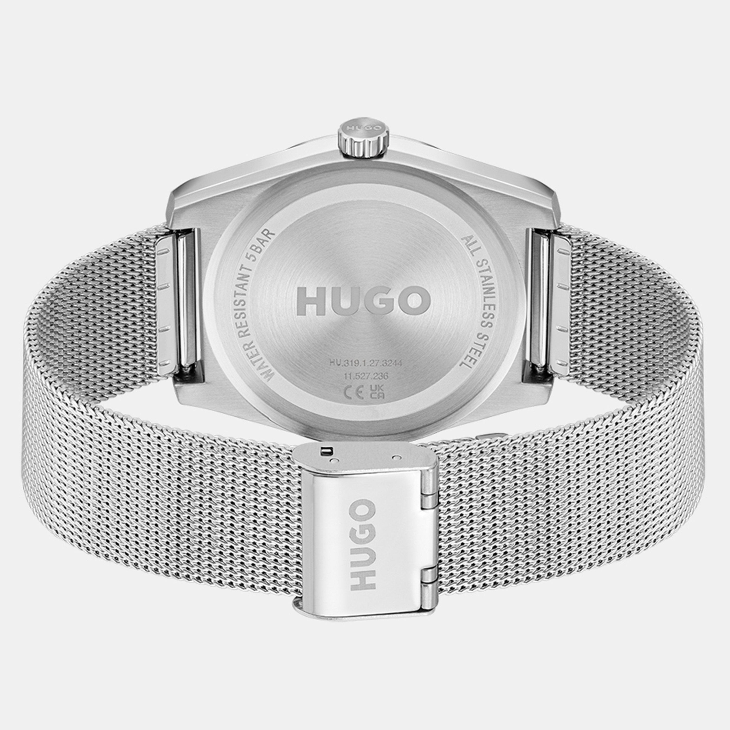 Silver - Hugo - Gents HUGO #ARK Black Leather Strap Watch - 2
