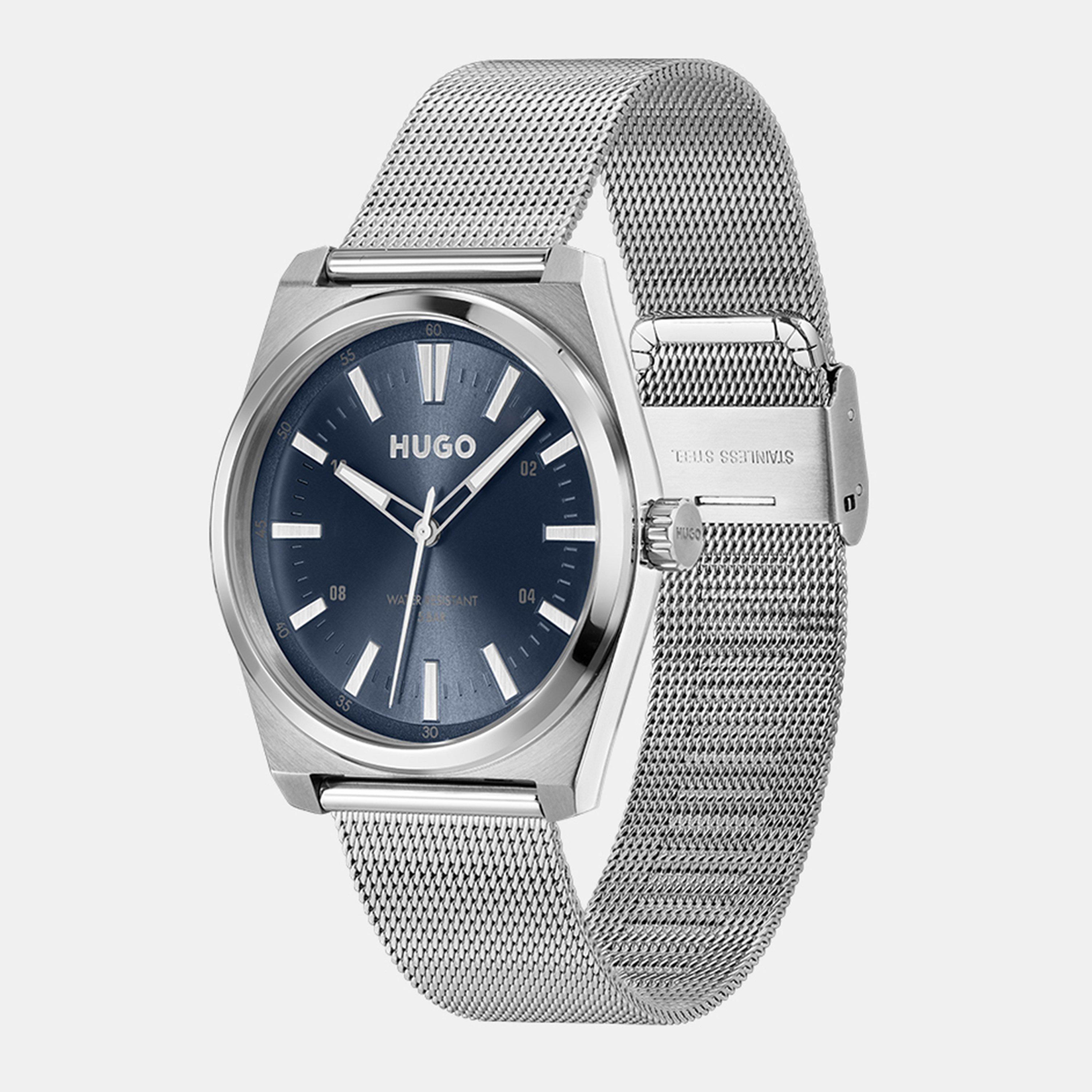 Silver - Hugo - Gents HUGO #ARK Black Leather Strap Watch - 4