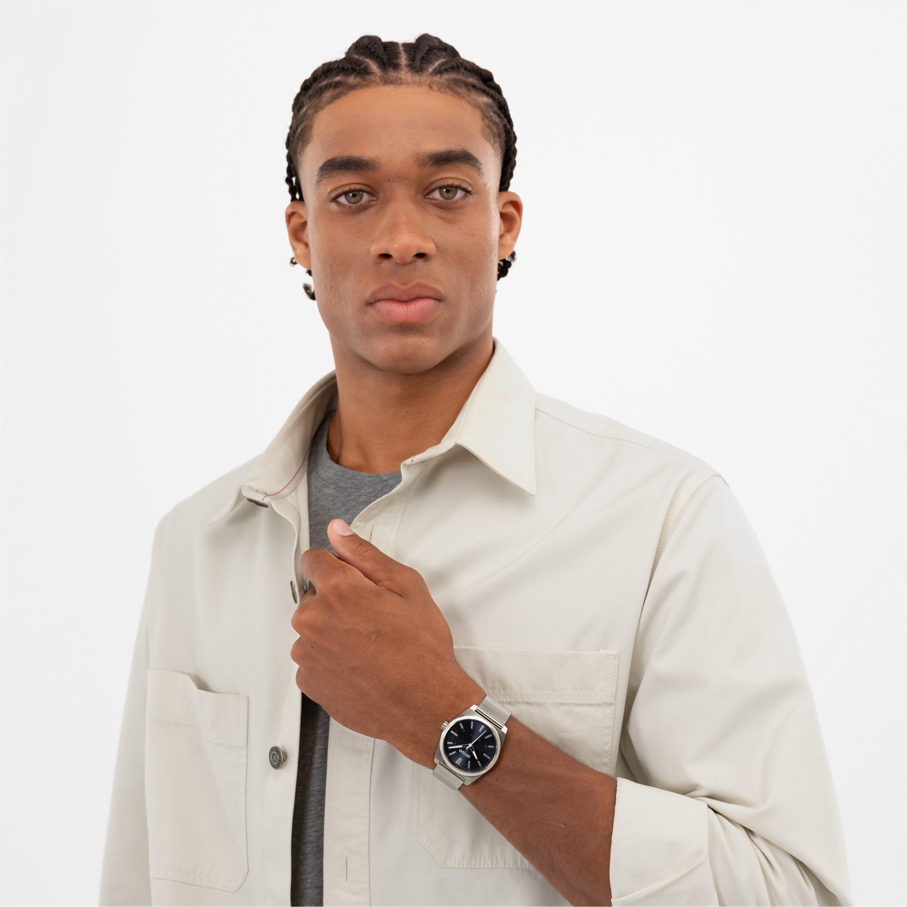 Silver - Hugo - Gents HUGO #ARK Black Leather Strap Watch - 7