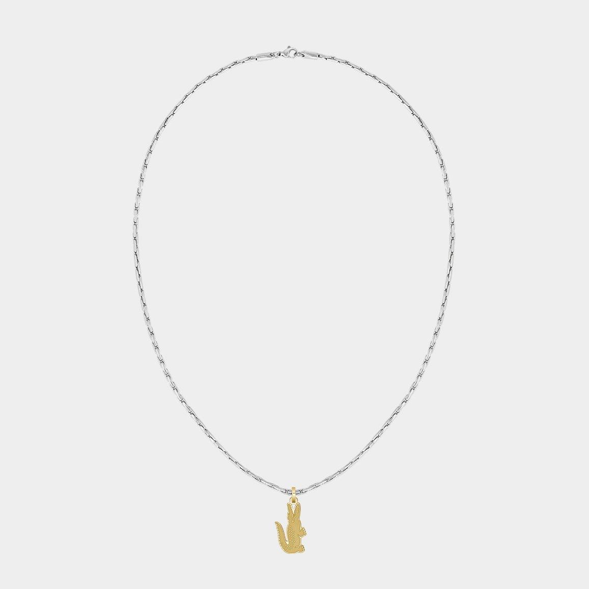Lacoste Mens Arthor Crocodile Box Chain Necklace - Silver