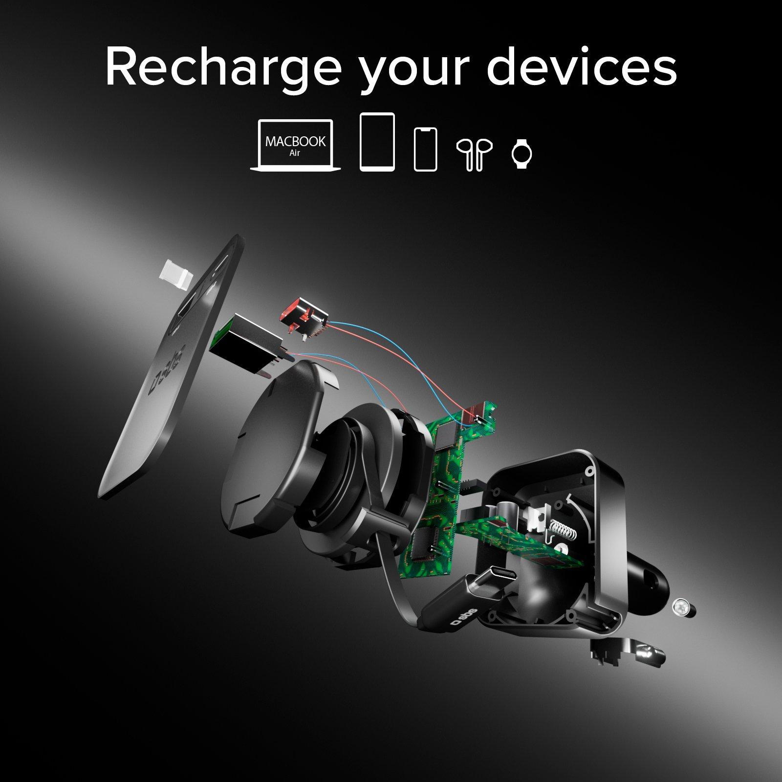 Black - SBS - 3-in-1 Car charger with integrated retractable cable - 3