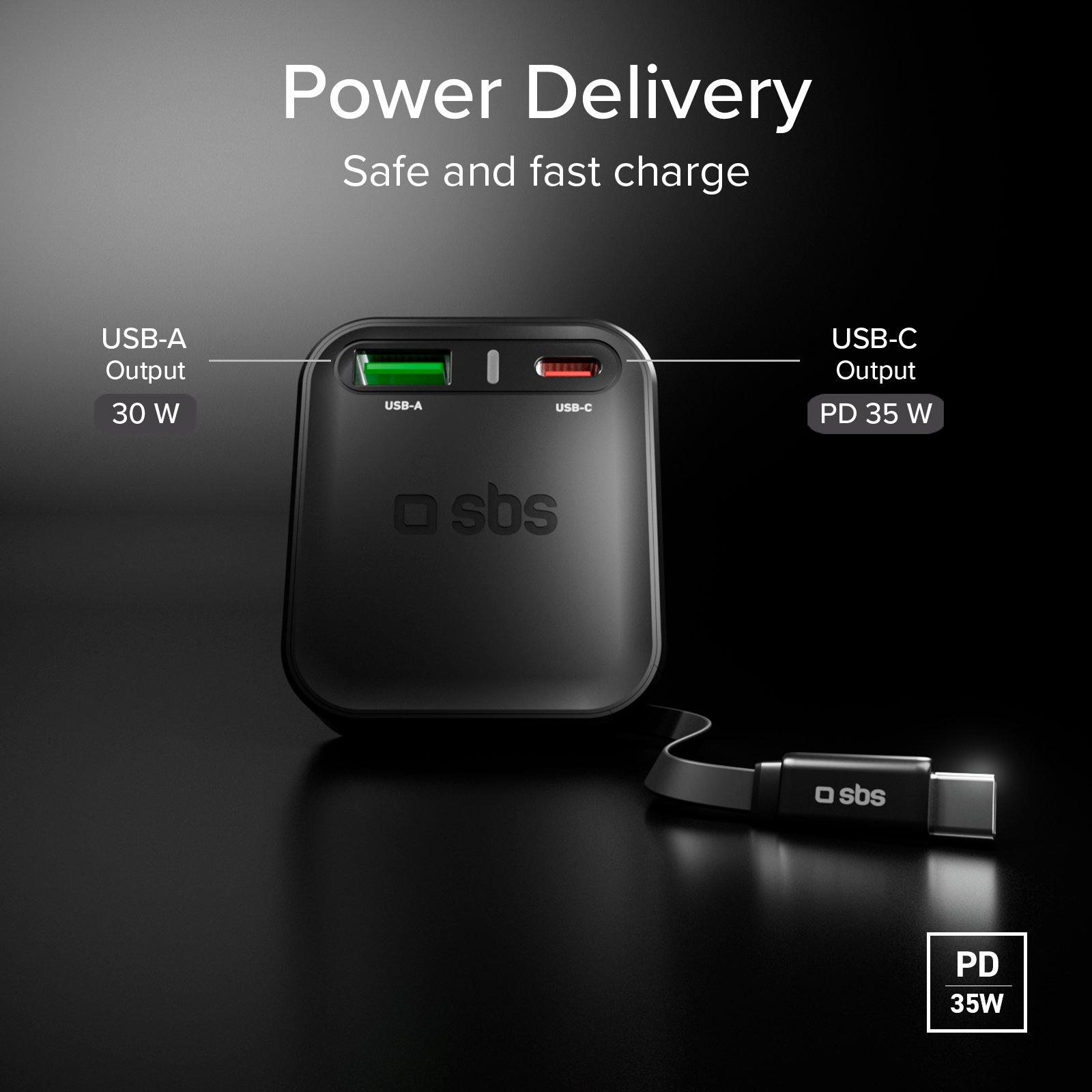 Black - SBS - 3-in-1 Car charger with integrated retractable cable - 4